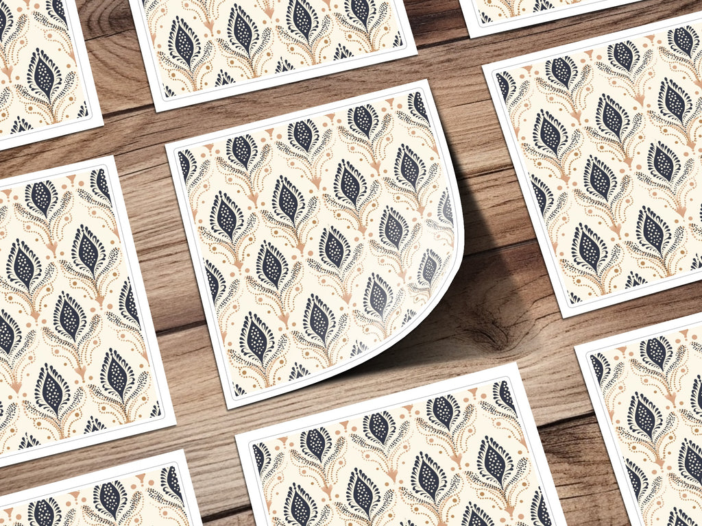 Elegant Navy and Beige Leaf Pattern Design Paper