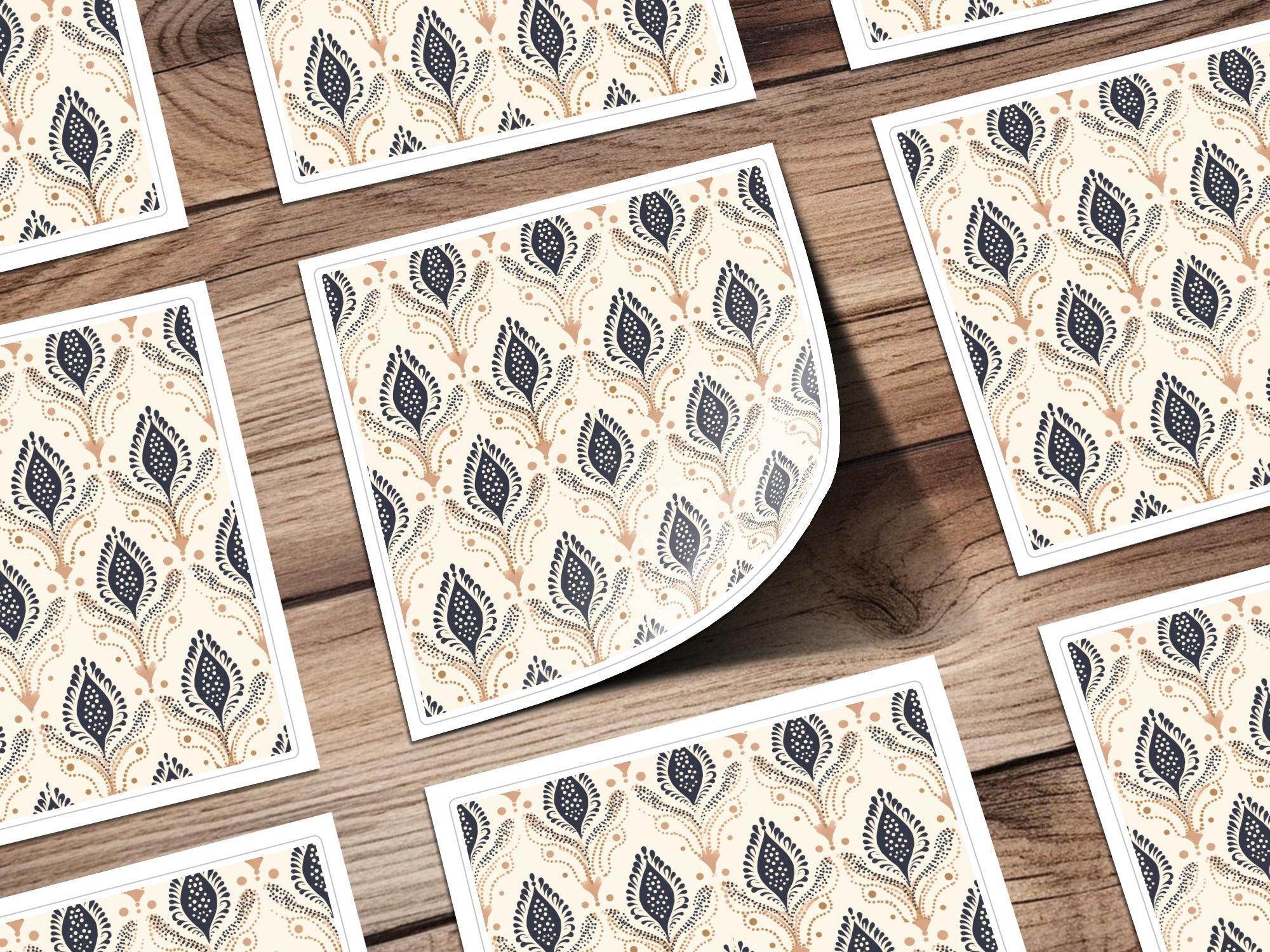 Elegant Navy and Beige Leaf Pattern Design Paper
