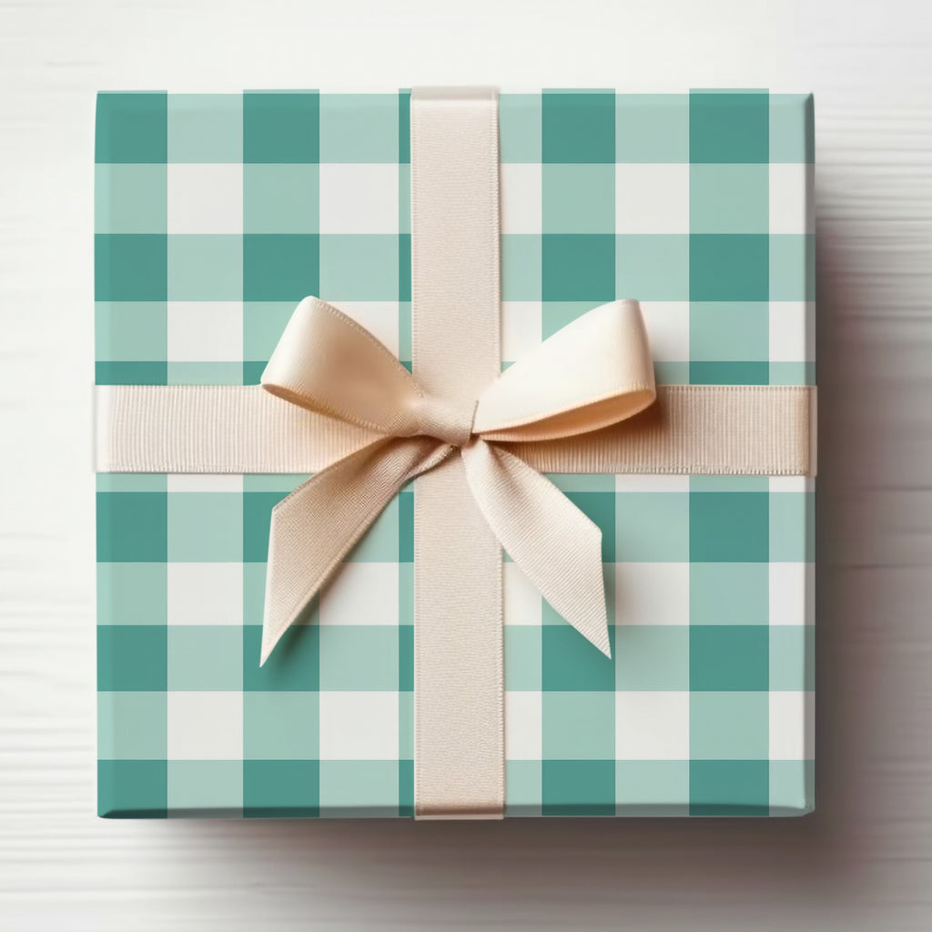 Teal Checkered Gift Box with Cream Ribbon product