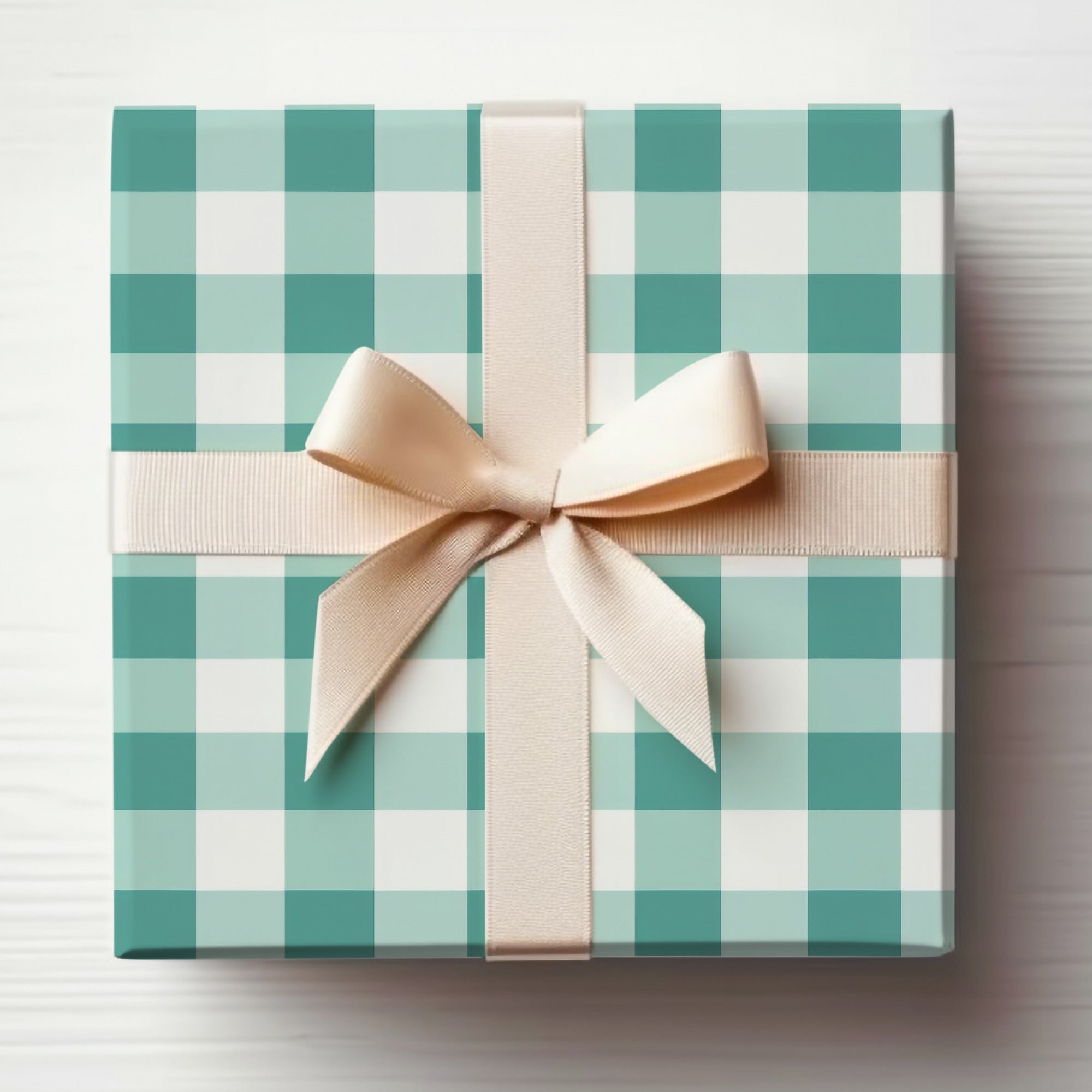 Teal Checkered Gift Box with Cream Ribbon product