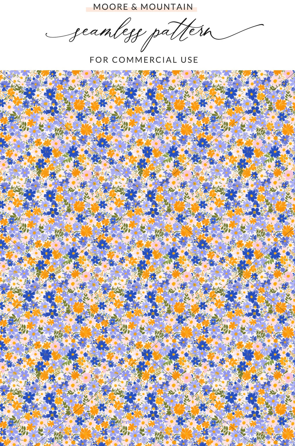 Colorful Orange and Blue Floral Seamless Pattern for Commercial Use