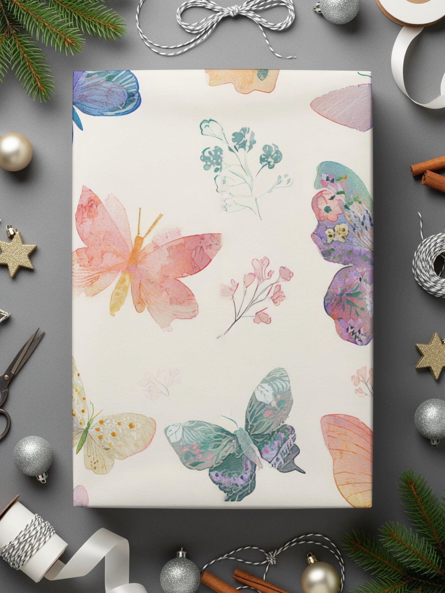 Elegant Butterfly and Floral Pattern Gift Wrap Paper