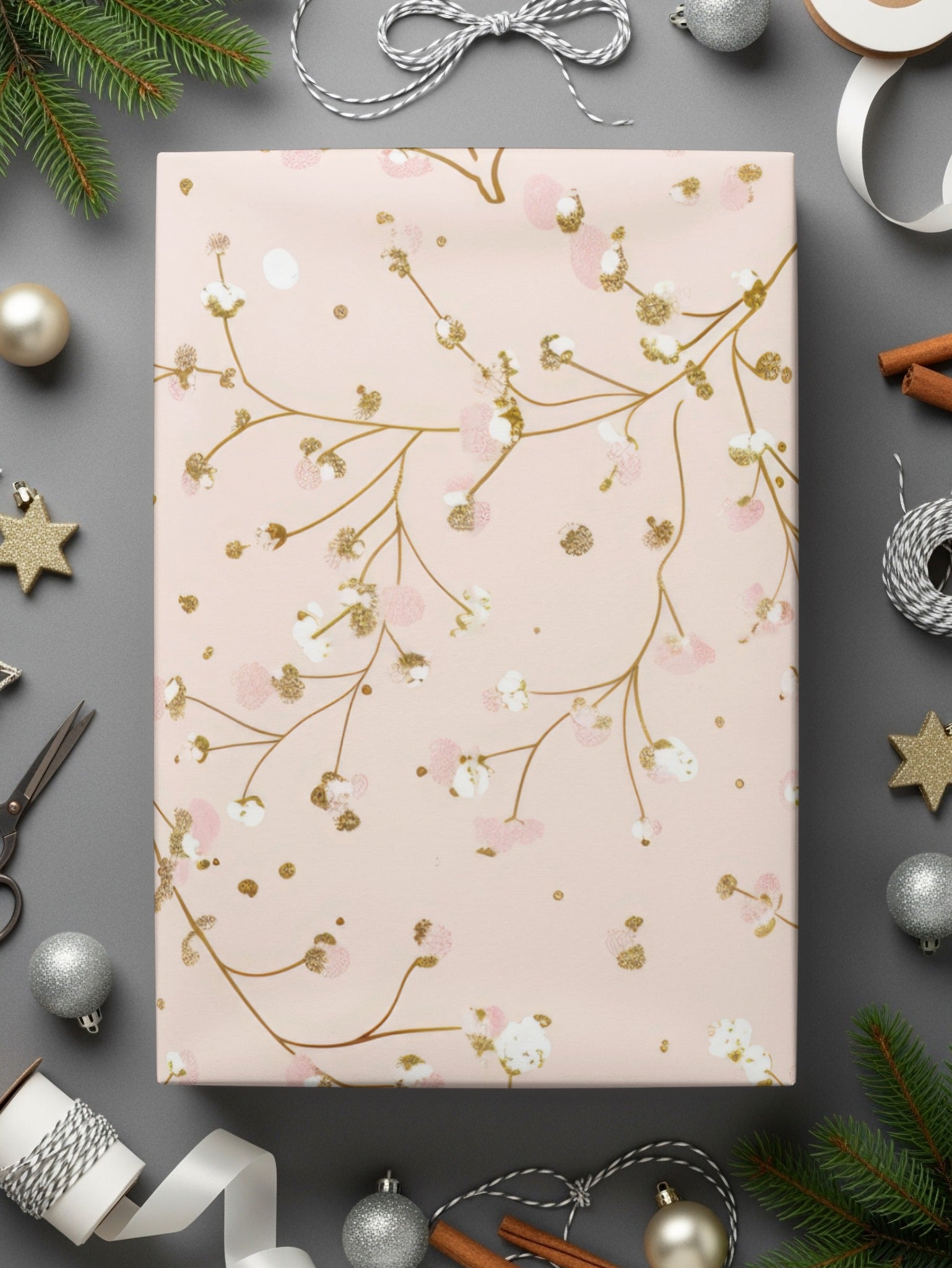 Elegant Pink and Gold Floral Wrapping Paper Product