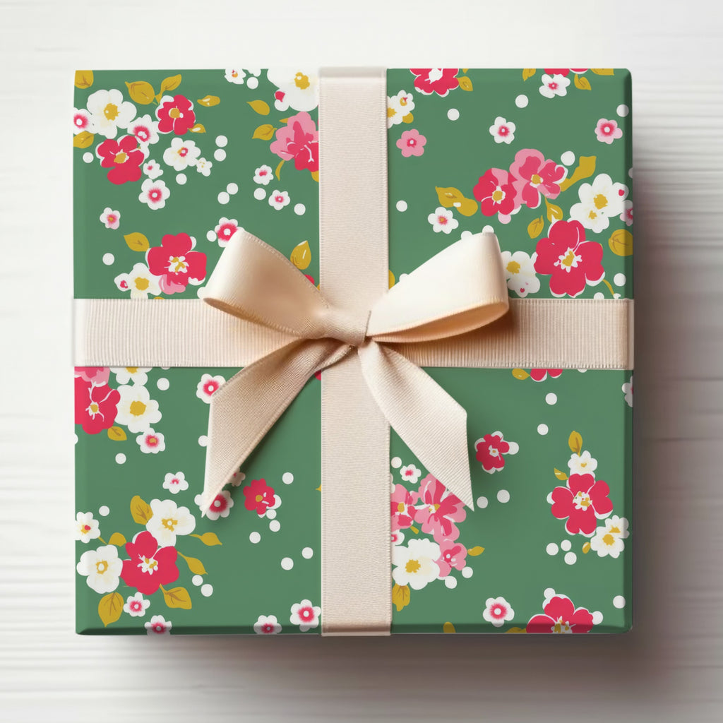 Floral Design Gift Wrapped Box with Elegant Ribbon
