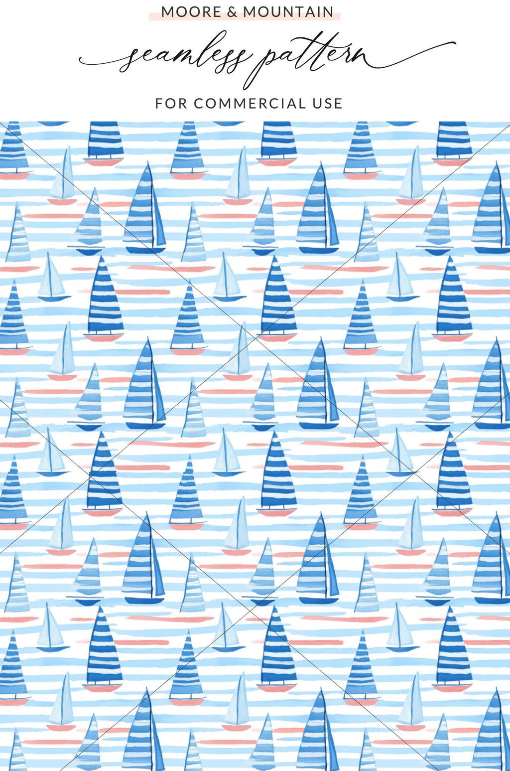 Blue Sailboat Stripes Seamless Pattern for Commercial Use