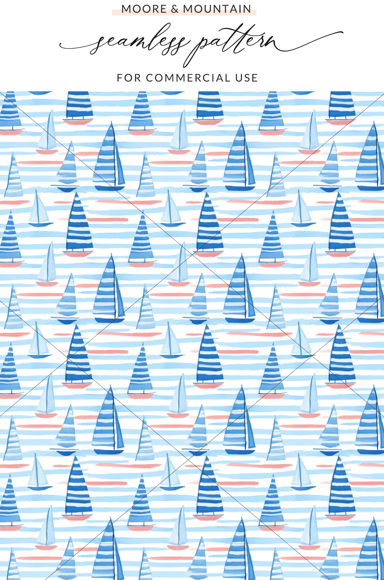 Blue Sailboat Stripes Seamless Pattern for Commercial Use