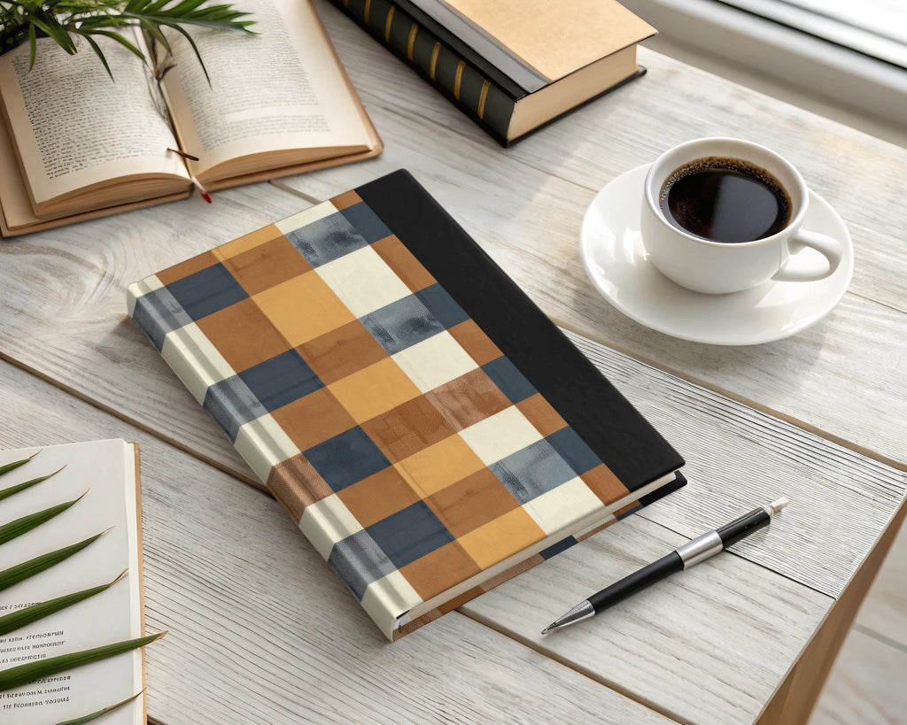 Checked Pattern Hardcover Journal for Desk Aesthetics