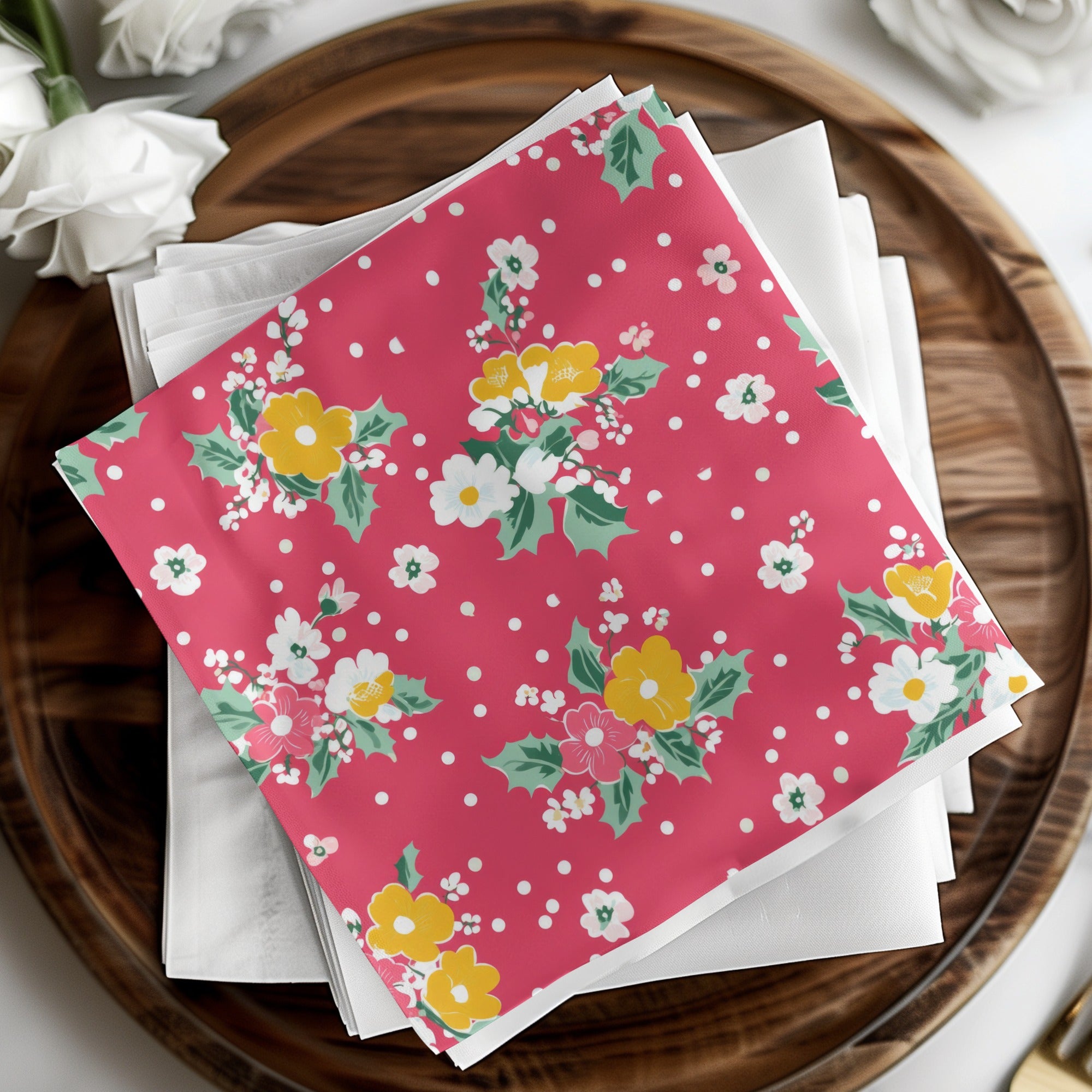 Bright Floral and Polka Dot Napkins Set for Parties