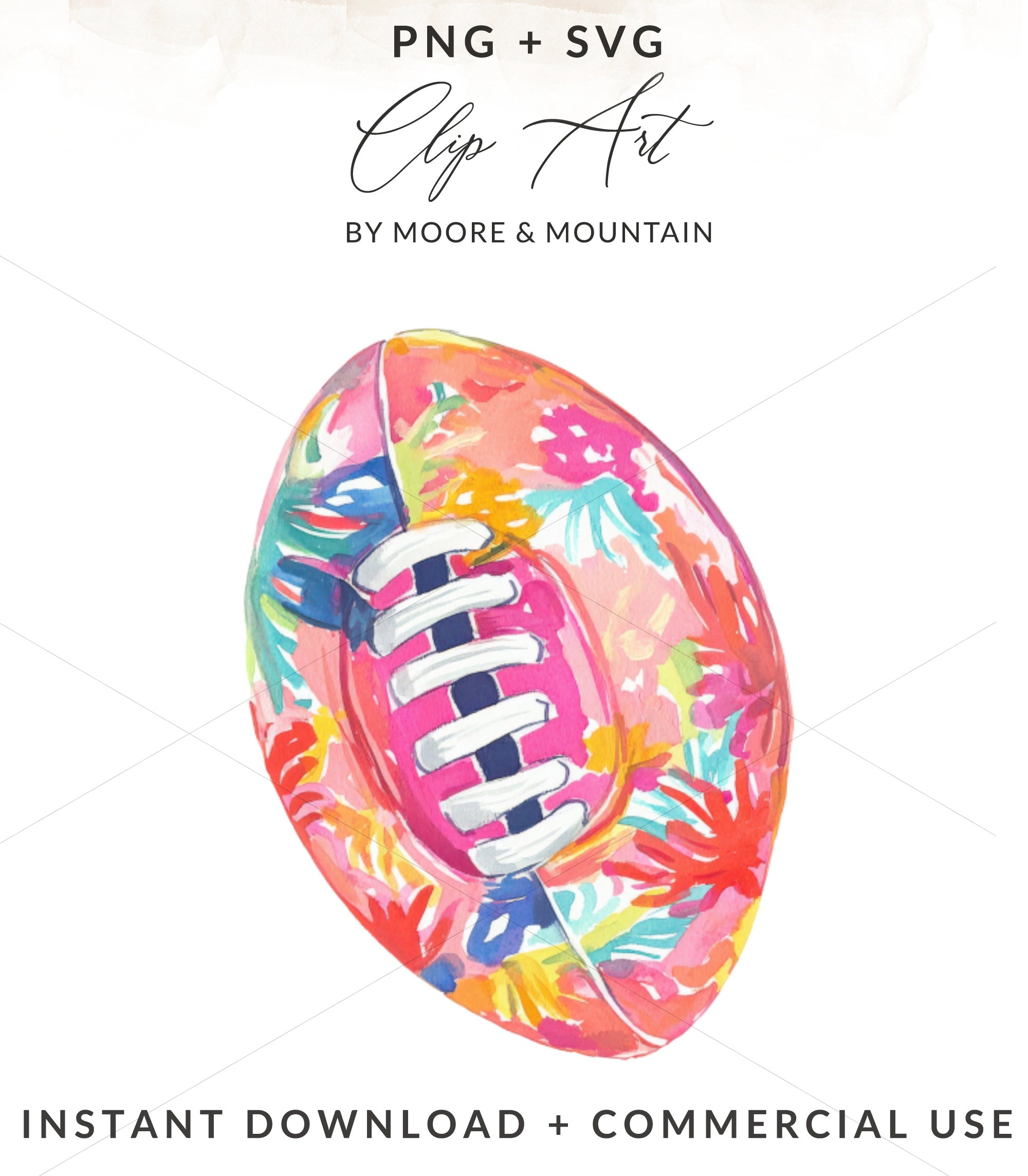 Watercolor football with floral pattern, "Clip Art" text above, "Instant Download" text below.