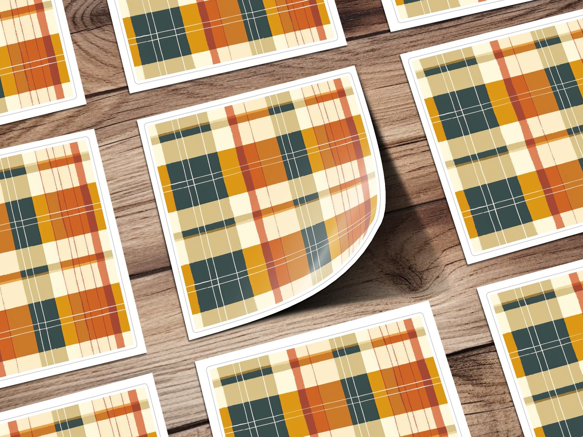 Vibrant Autumn Plaid Pattern Stickers for Craft Projects