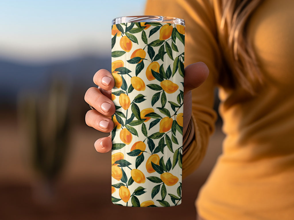 Vibrant Lemon and Leaf Patterned Stainless Steel Tumbler