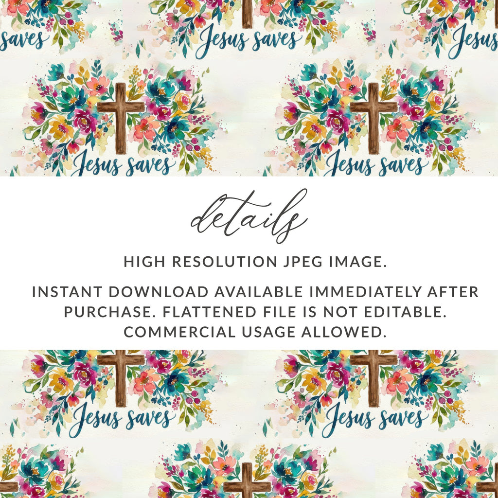 Watercolor Floral Cross Jesus Saves Design product type