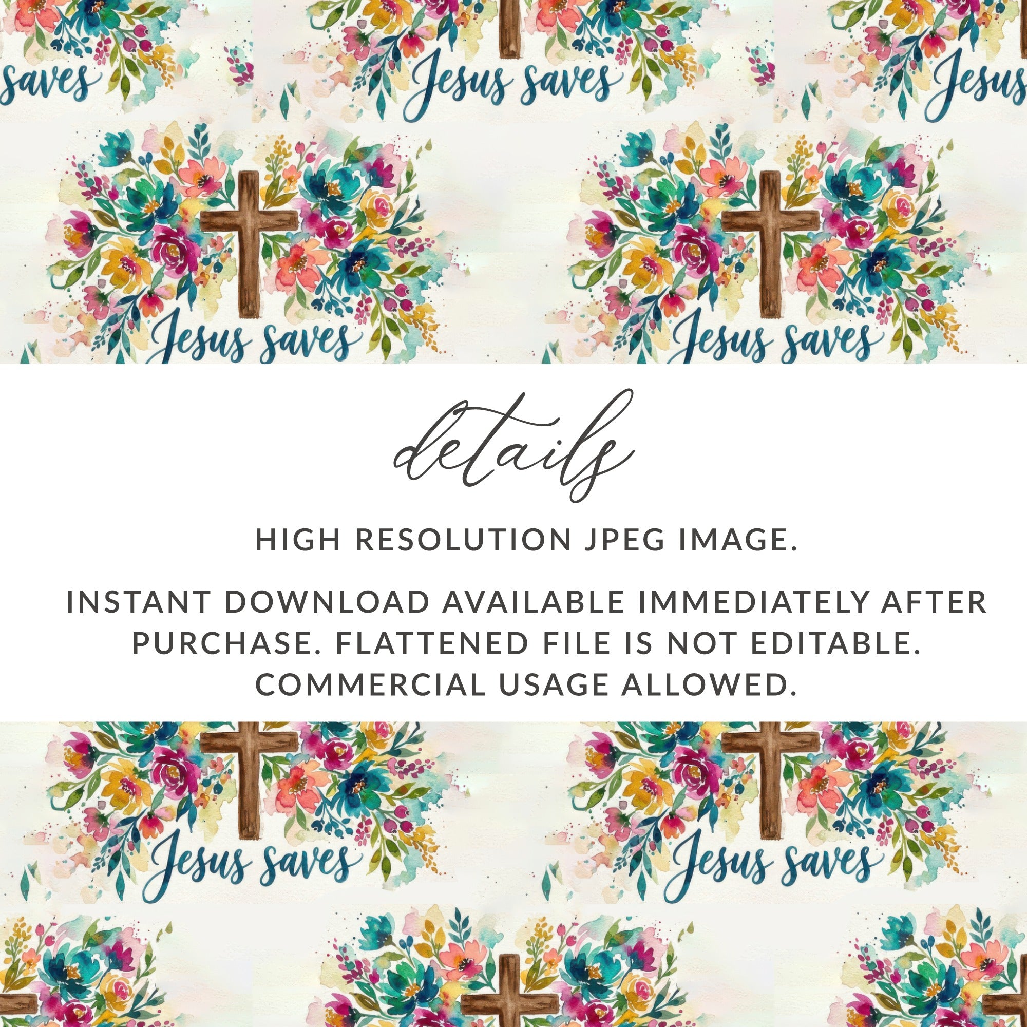 Watercolor Floral Cross Jesus Saves Design product type