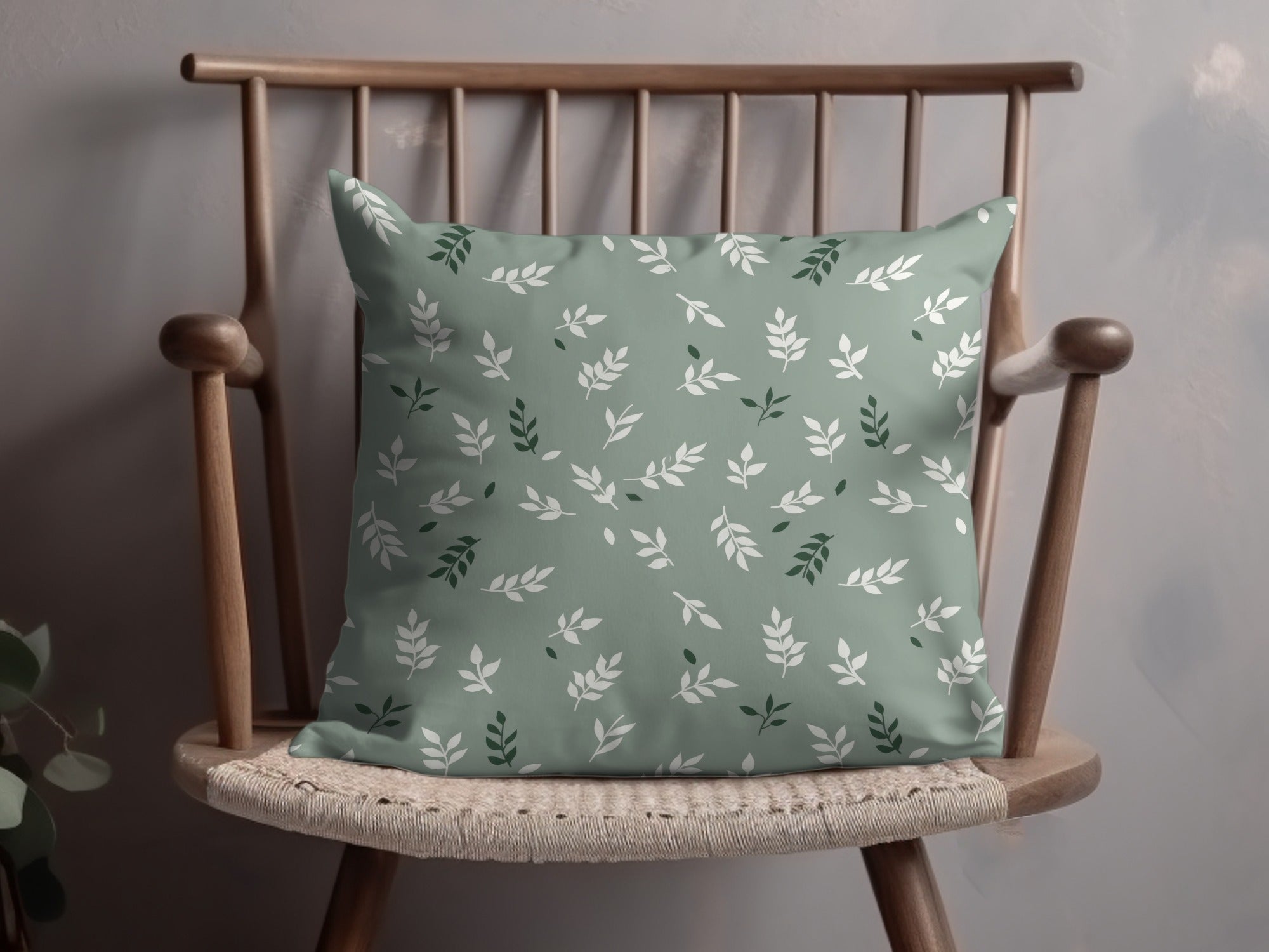 Modern Green Leaf Pattern Throw Pillow for Home Decor