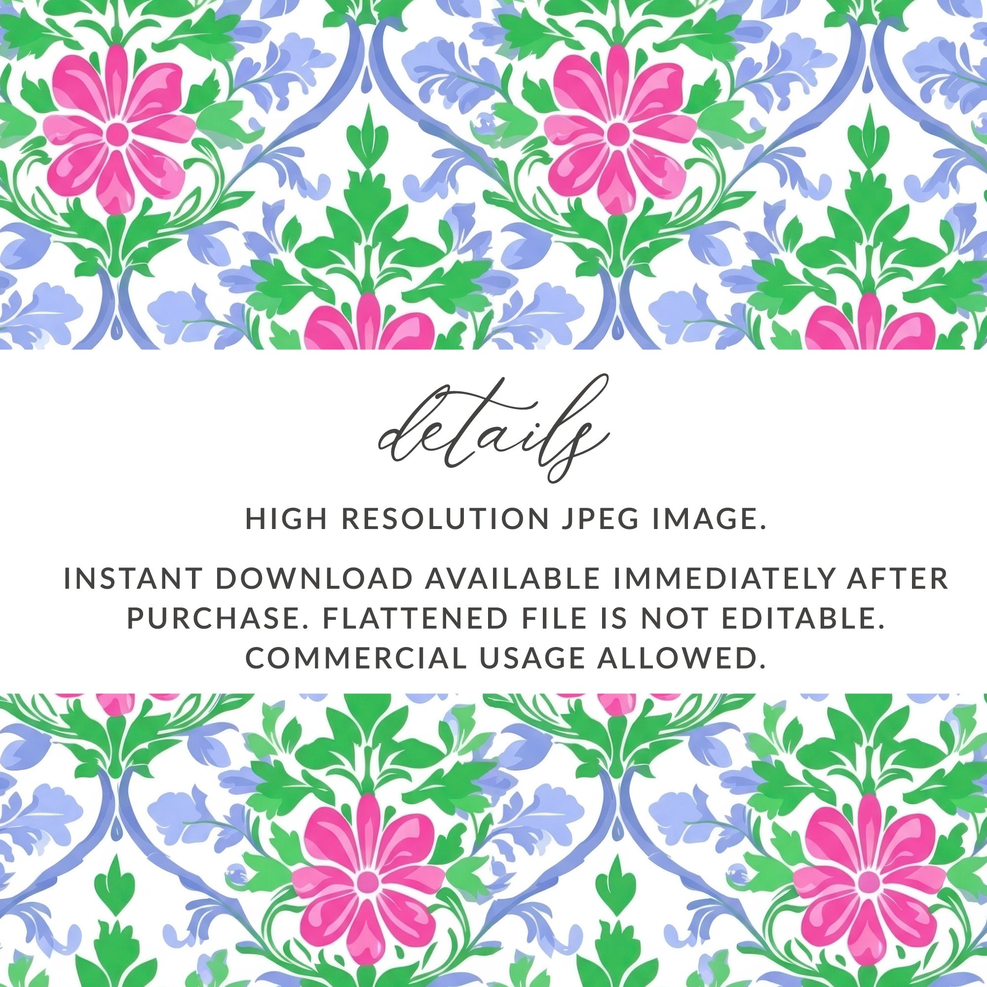 Floral pattern with "details" text and download information.