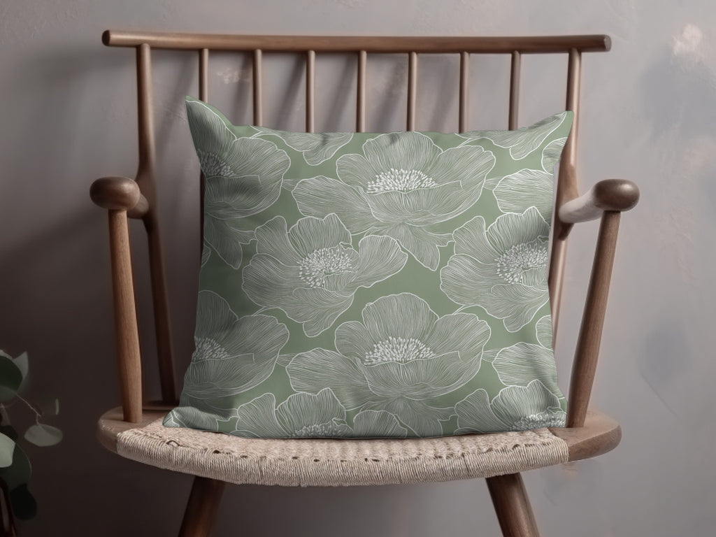 Elegant Sage Green Floral Patterned Pillow Decor Item