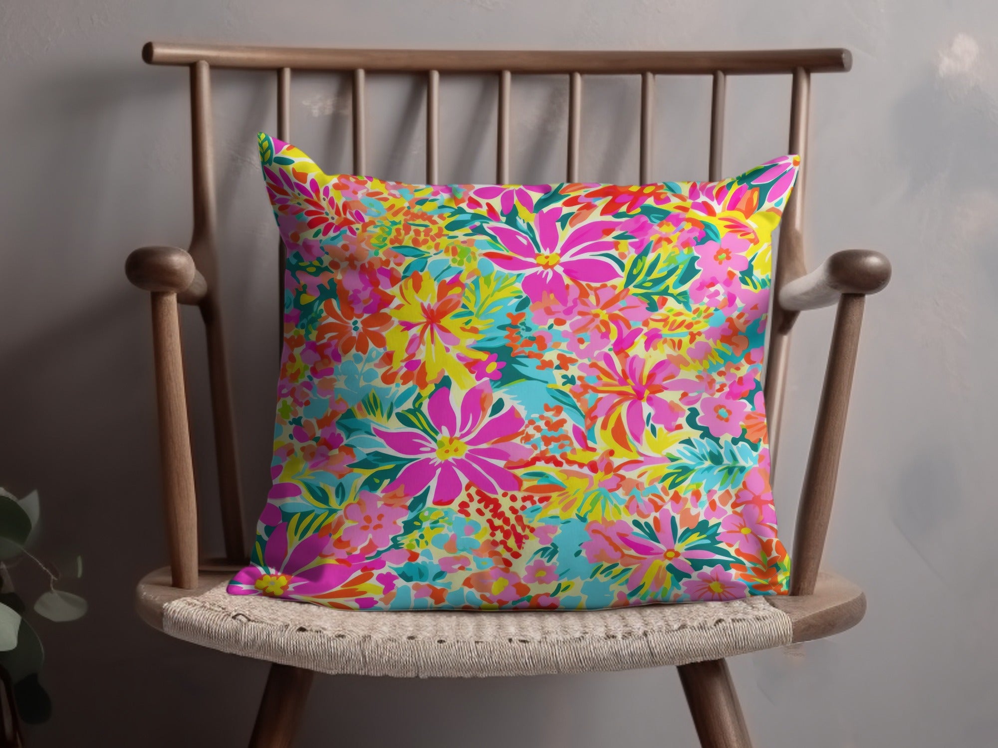 Colorful Floral Pattern Decorative Throw Pillow