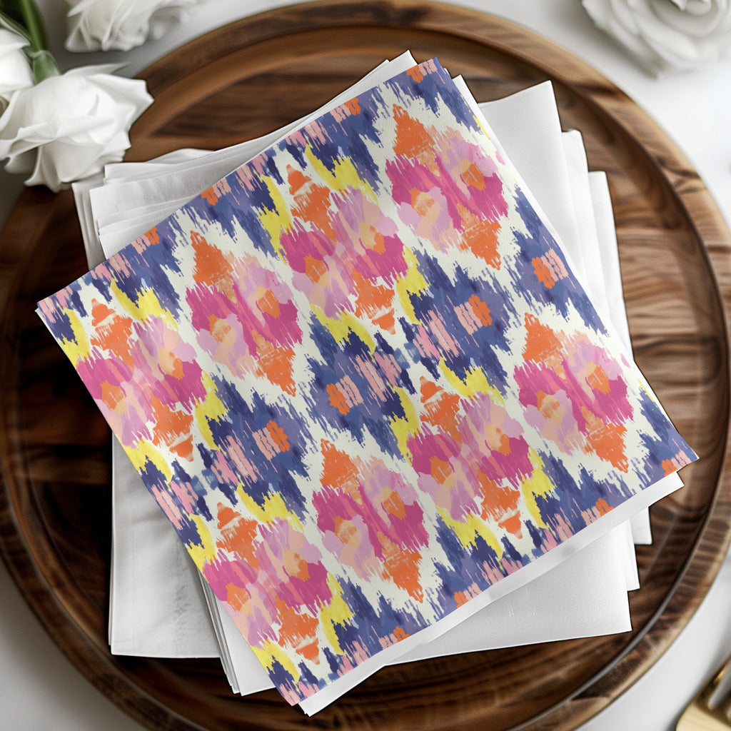 Vibrant Floral Ikat Pattern Decorative Napkin Set