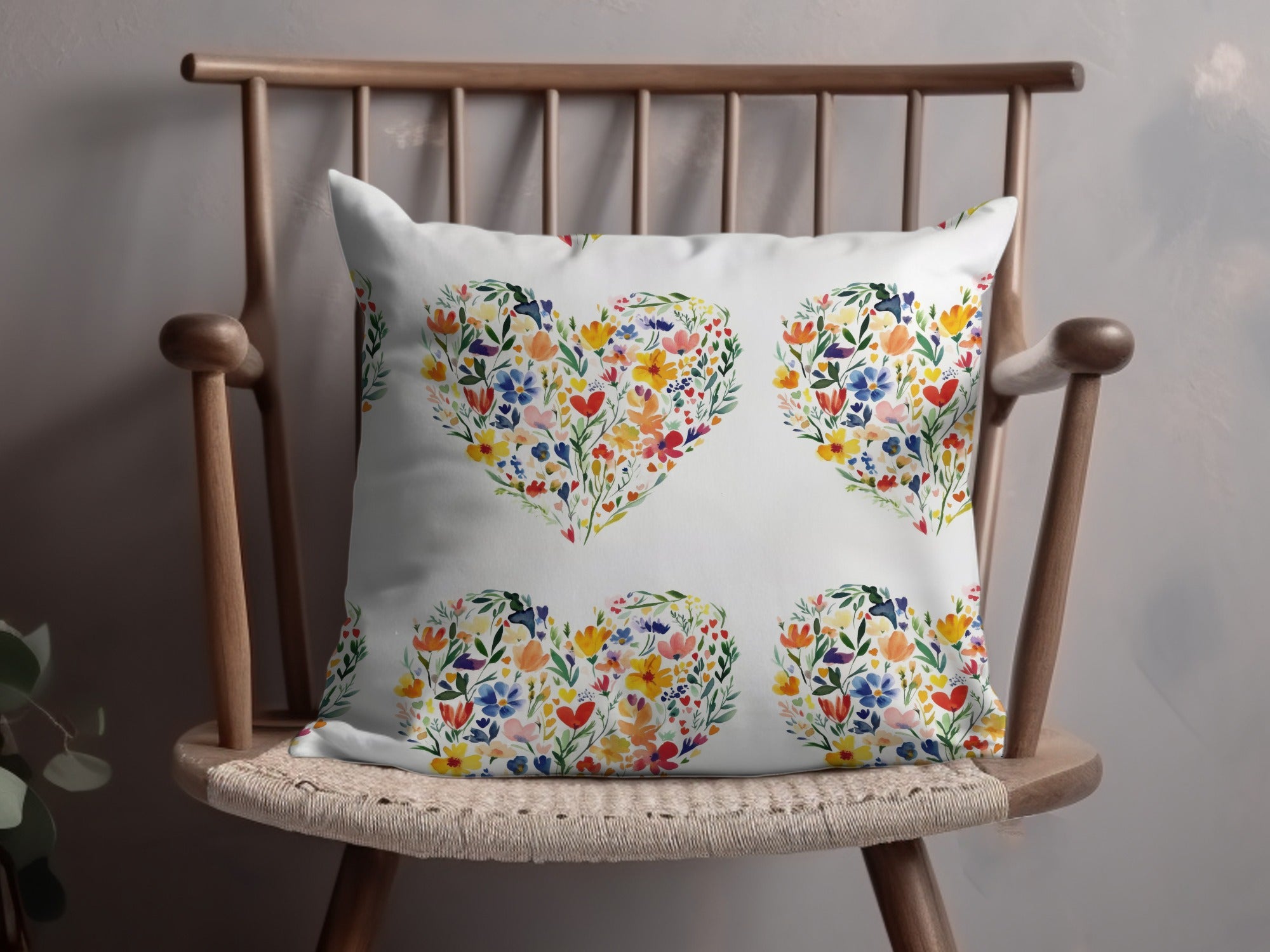 Heart Floral Digital Paper, Watercolor Flowers Seamless Pattern, Spring Blossoms Digital Download, Scrapbook Paper, Textile Design