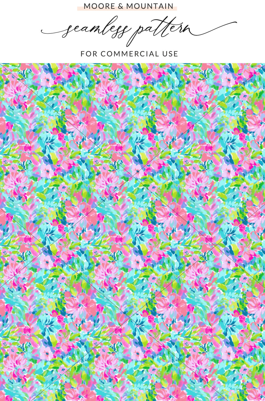 Colorful floral pattern with "Moore & Mountain" text at the top.