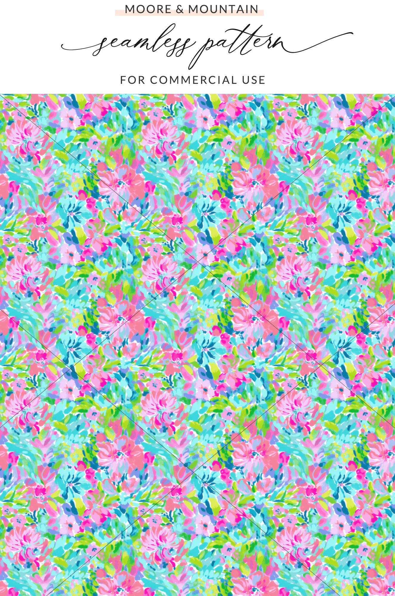 Colorful floral pattern with "Moore & Mountain" text at the top.