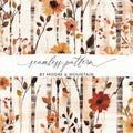 Autumn Floral and Birch Tree Seamless Pattern Design