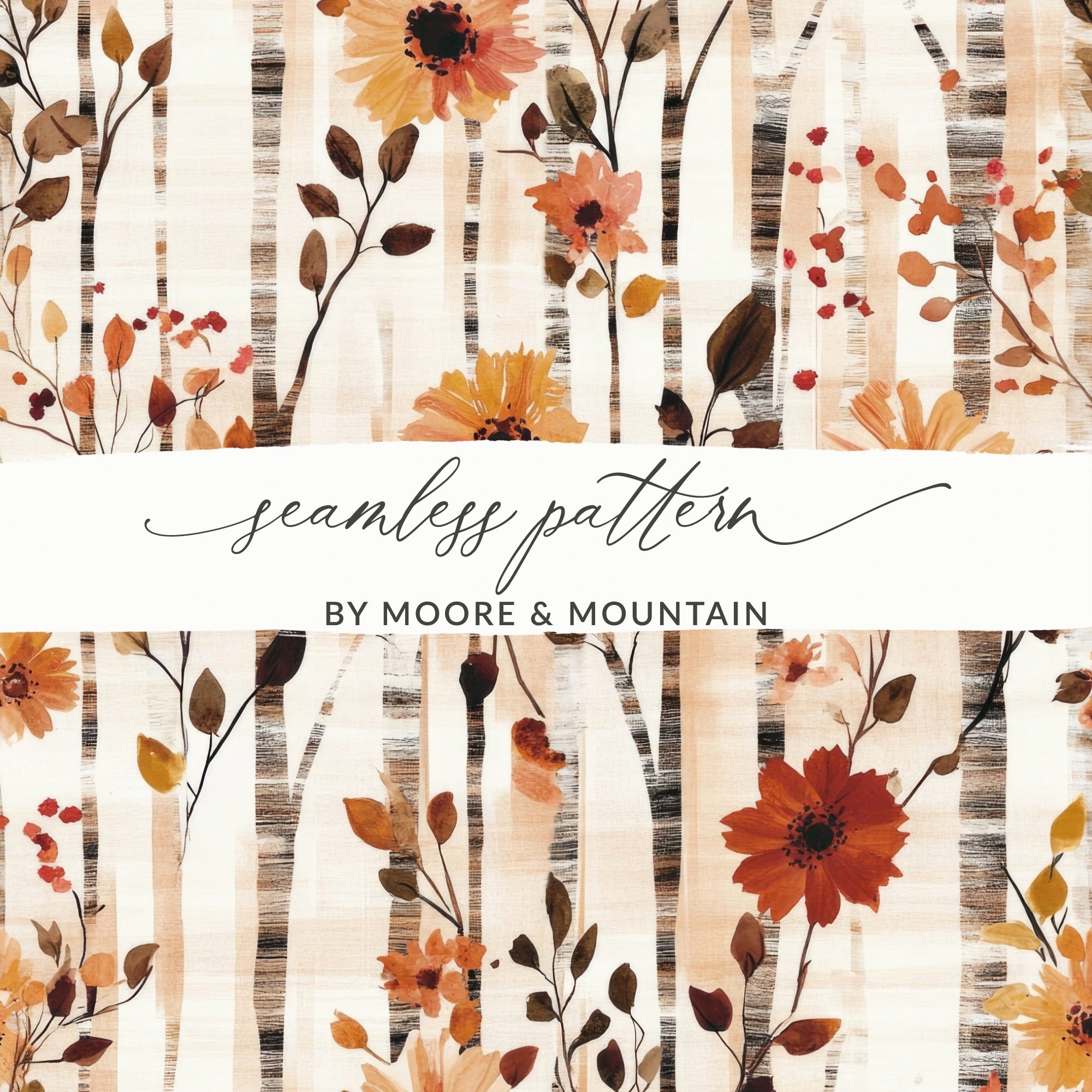 Autumn Floral and Birch Tree Seamless Pattern Design