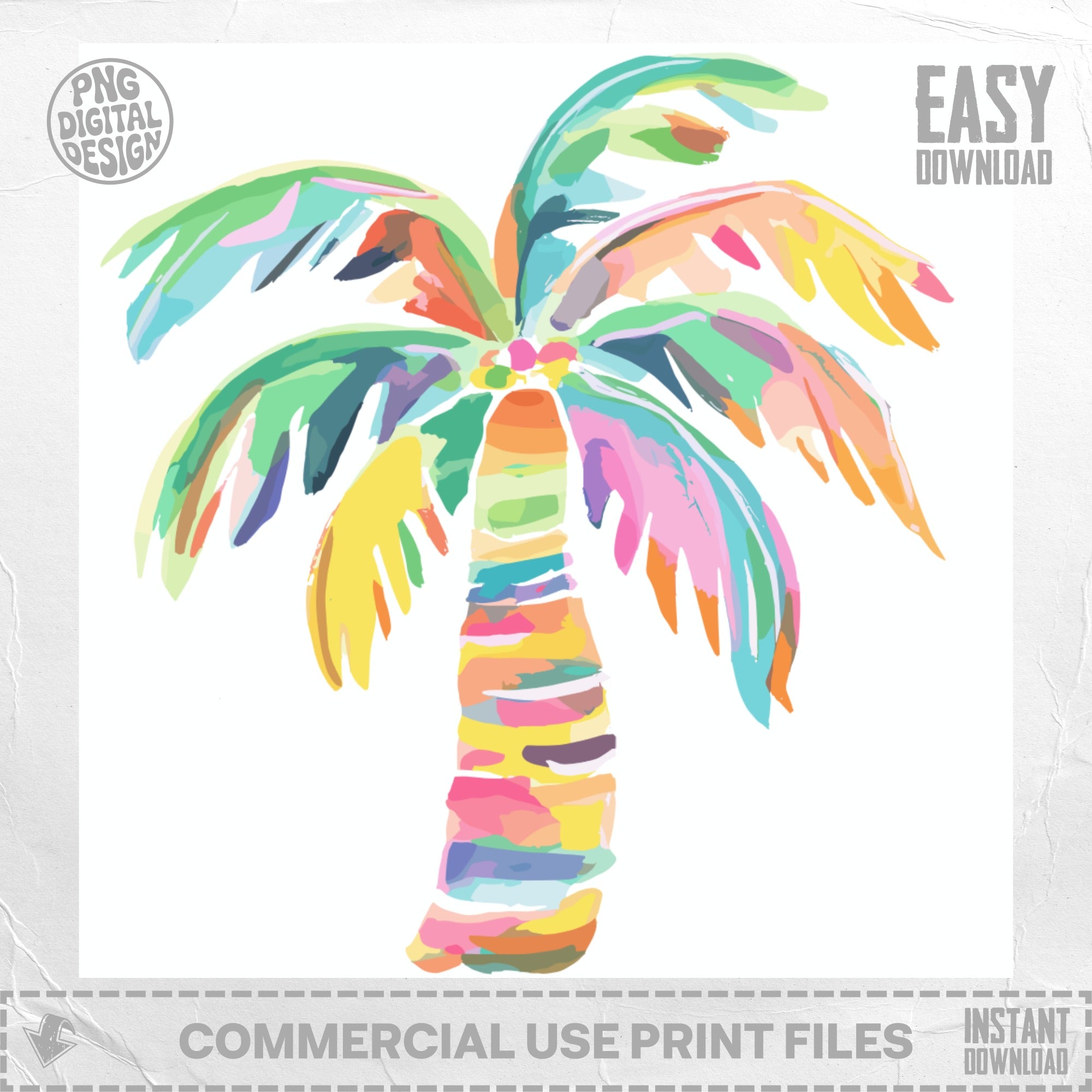 Colorful abstract palm tree illustration with "easy download" text.