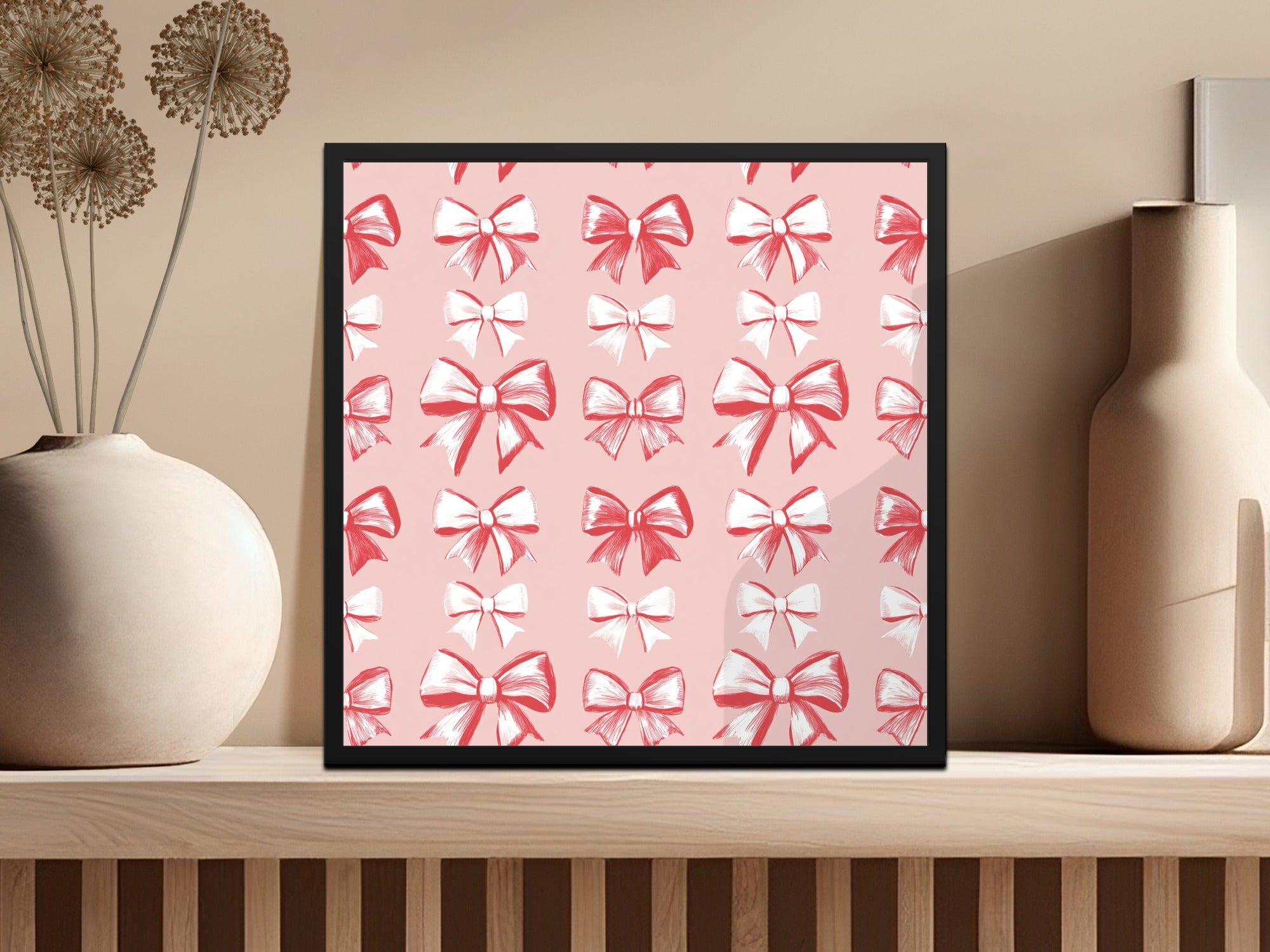 Pink and Red Bow Design Framed Wall Art Decor