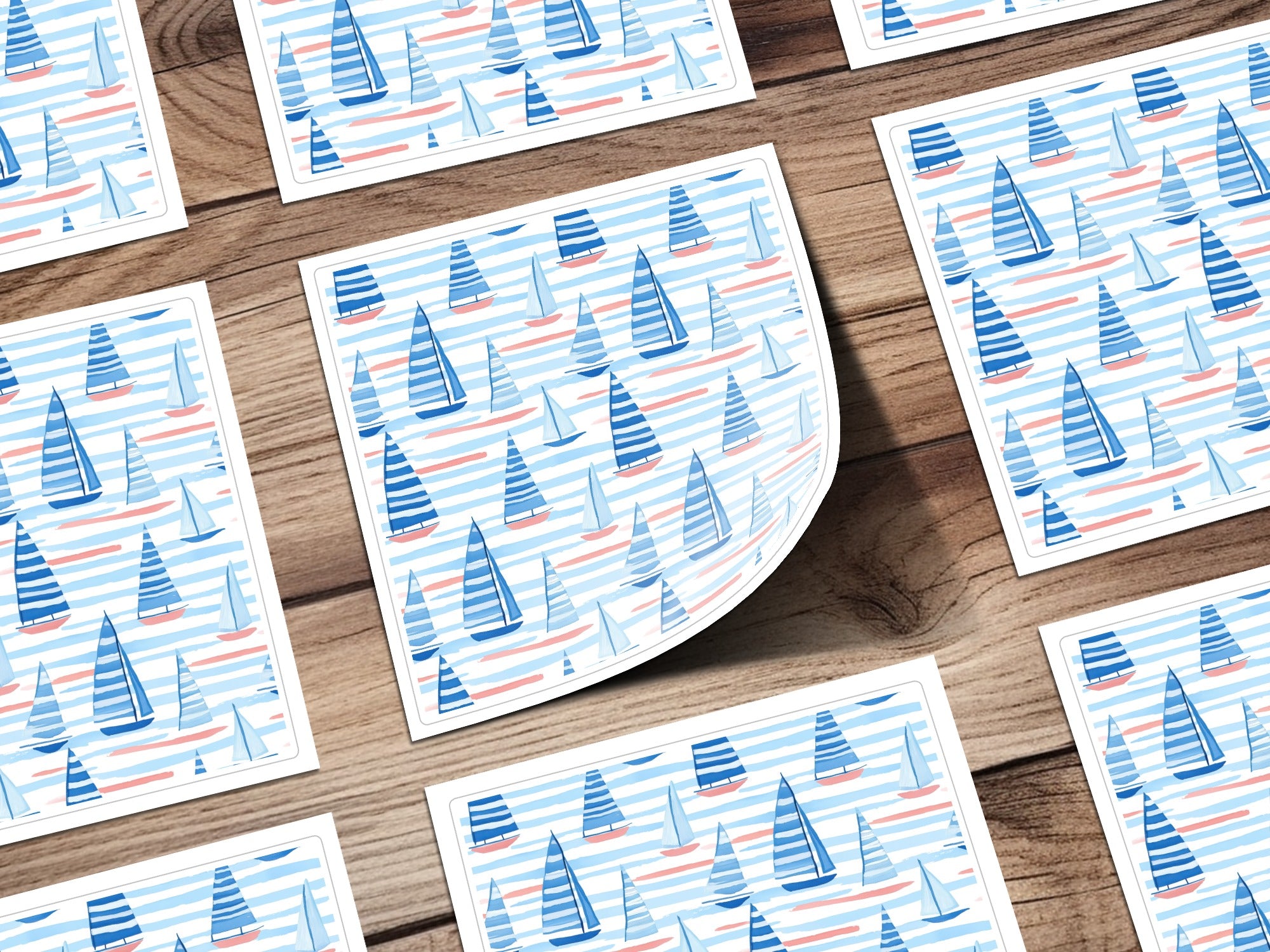 Nautical Blue Sailboat Pattern Coastal Decor Item