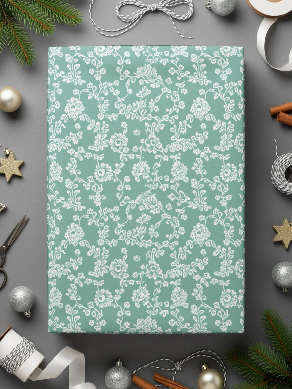 Floral Patterned Christmas Gift Wrapping Paper