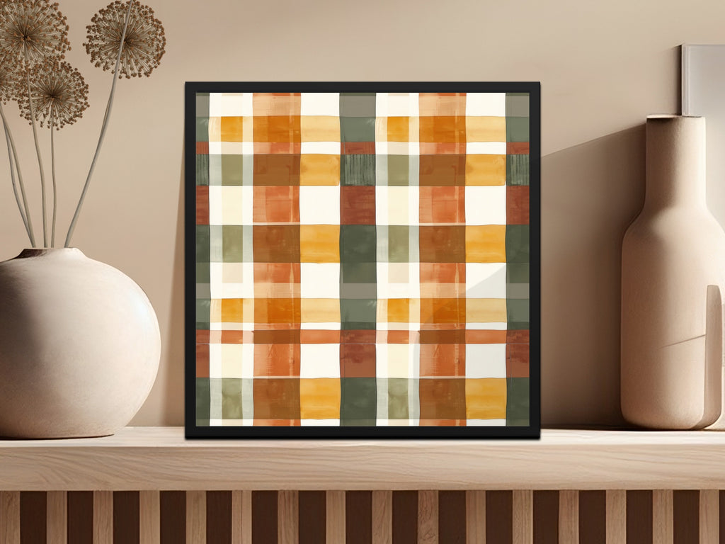 Colorful Plaid Pattern Framed Artwork for Home Decor