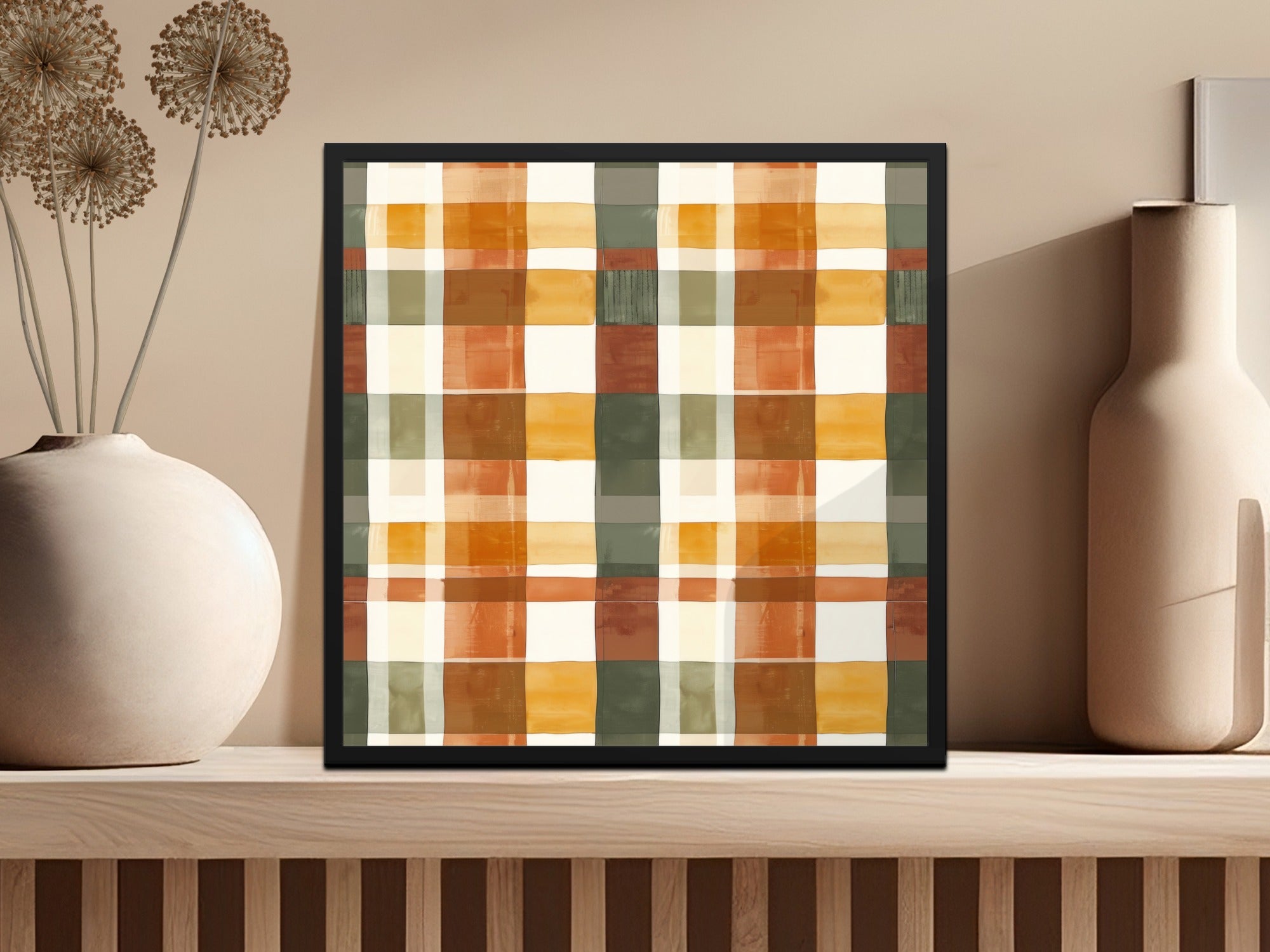 Colorful Plaid Pattern Framed Artwork for Home Decor