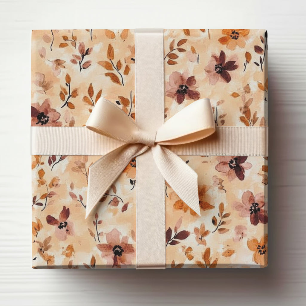 Floral Gift Box with Cream Bow Elegant Packaging