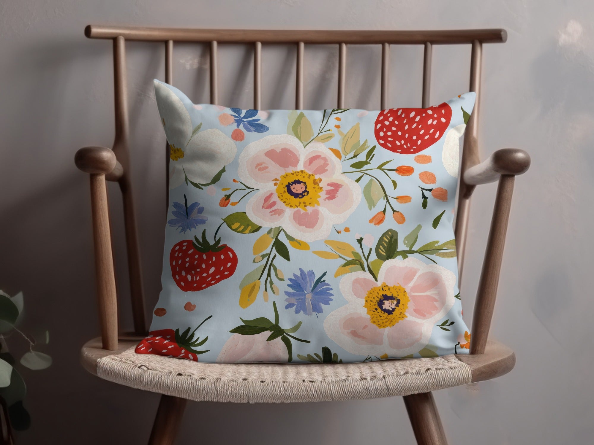 Abstract Floral Seamless Pattern, Blue, Modern Gouache Painted, Digital Paper, Floral Pattern, Flower Print, Fruit Pattern, Digital