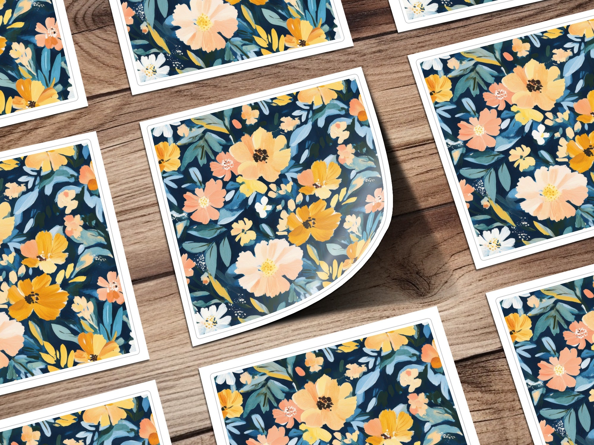 Vibrant Floral Pattern with Yellow and Orange Blossoms Sticker
