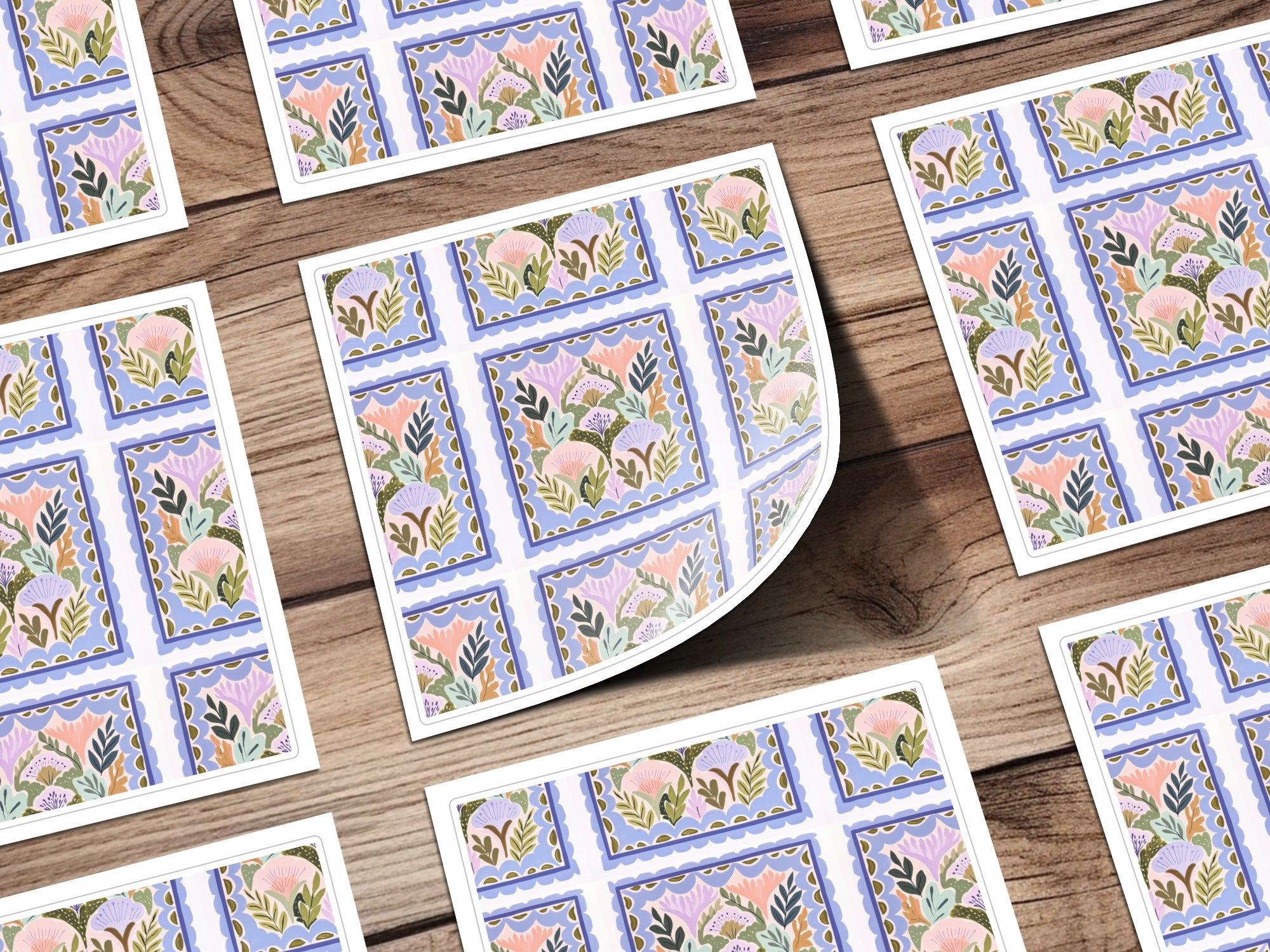 Colorful Floral Pattern Square Sticker Sheet