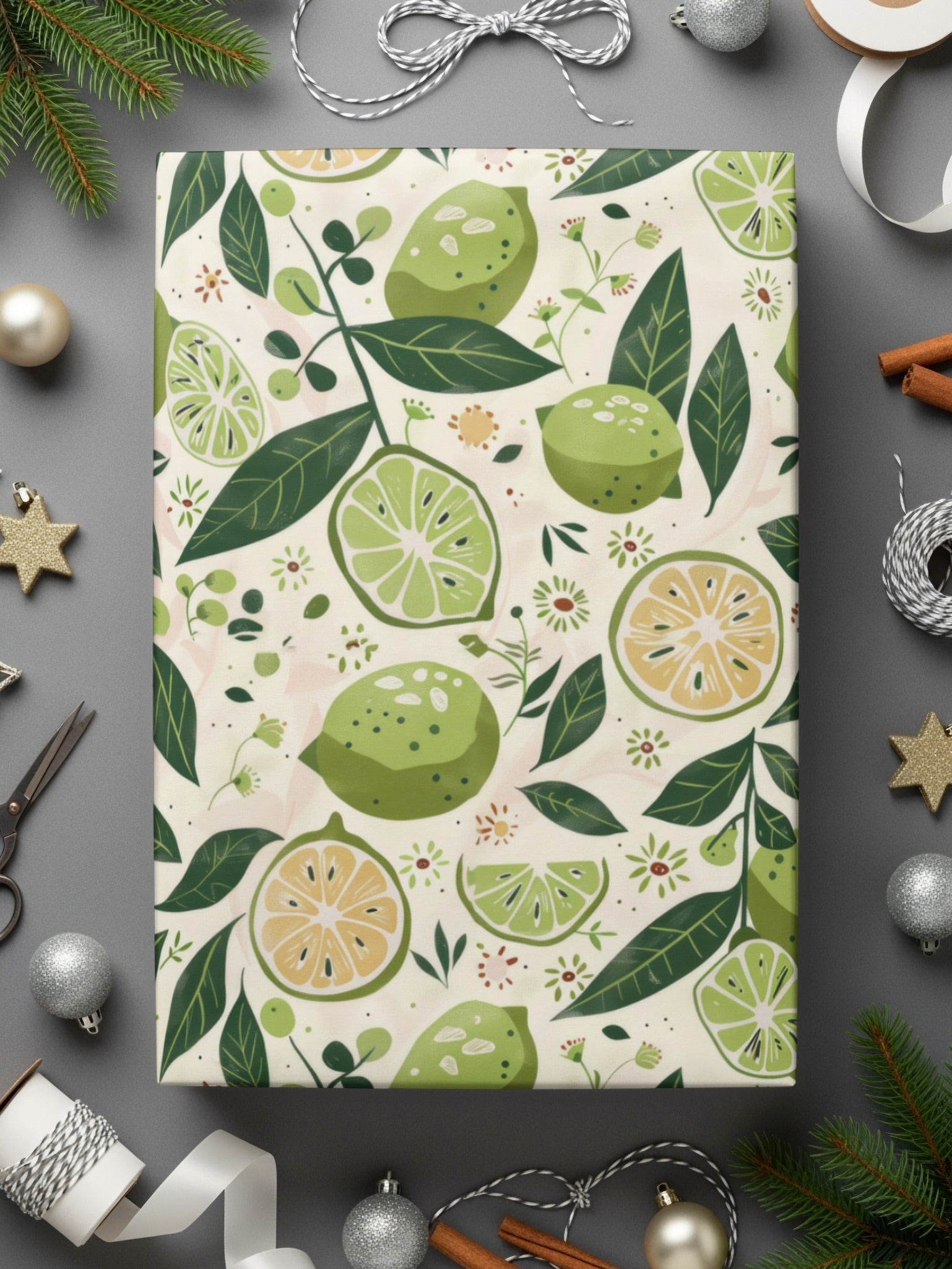Citrus and Floral Patterned Wrapping Paper Sheets