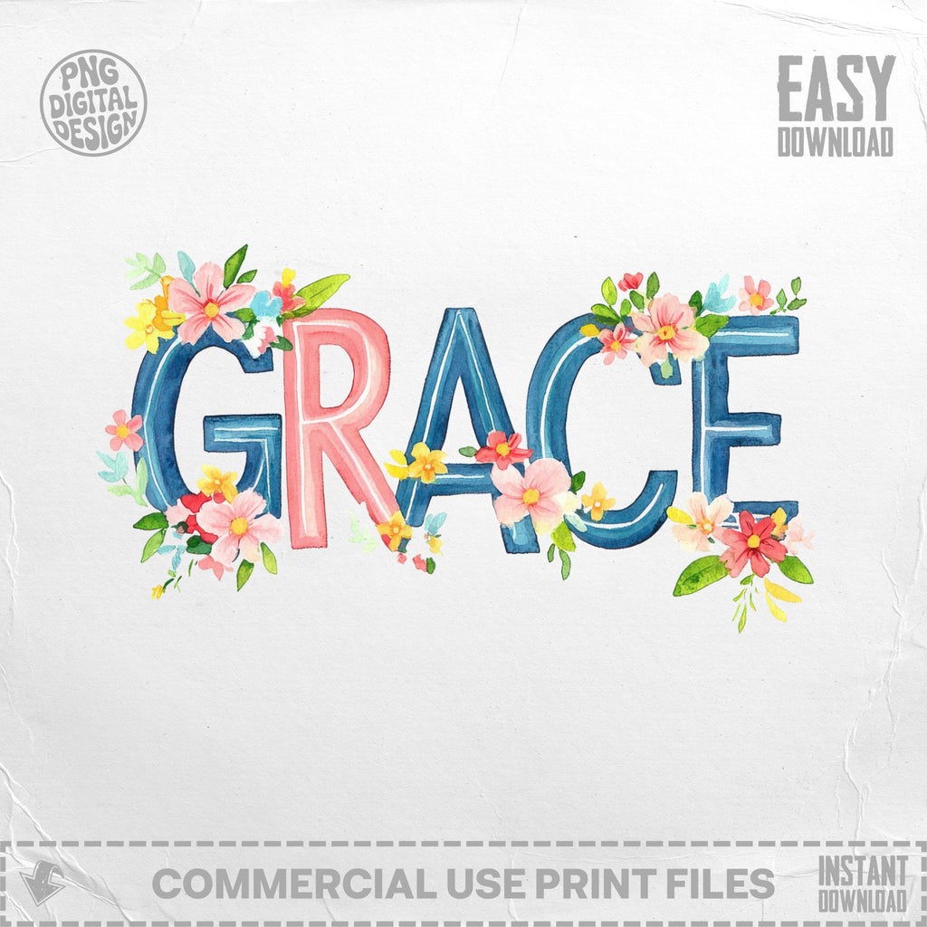 Grace text with watercolor floral accents and "Easy Download" in corner.