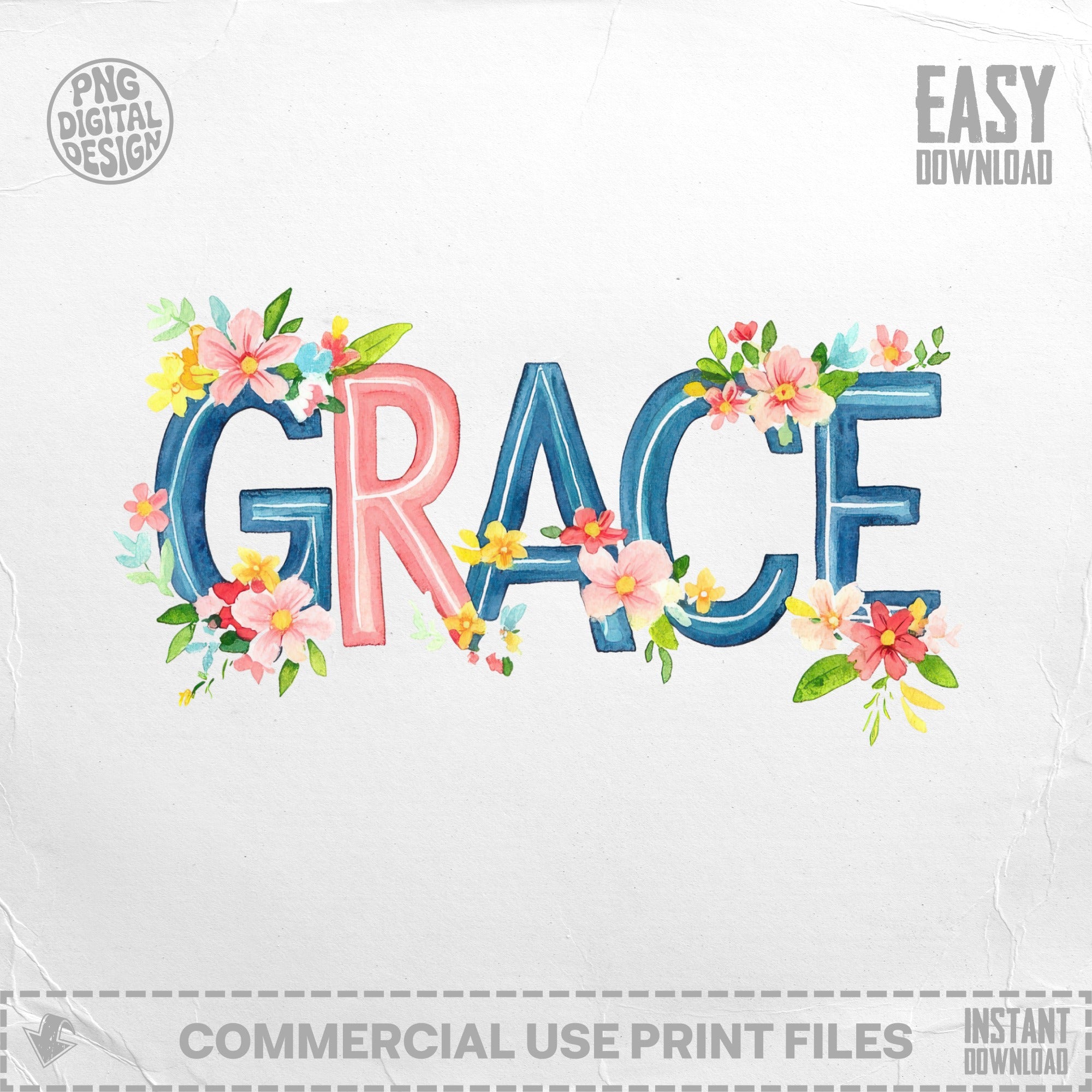 Grace text with watercolor floral accents and "Easy Download" in corner.