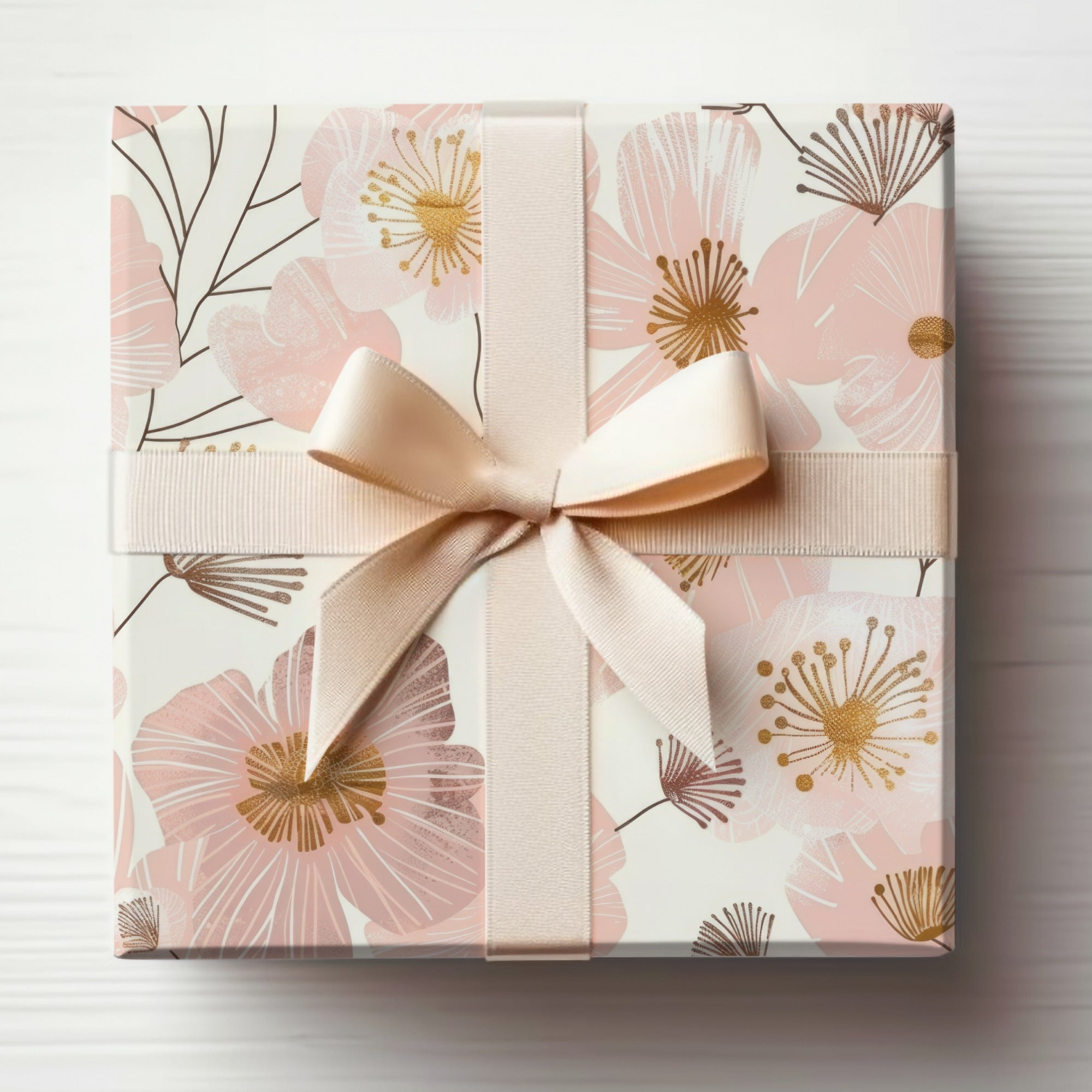 Elegant Floral Gift Box with Pink Ribbon Packaging