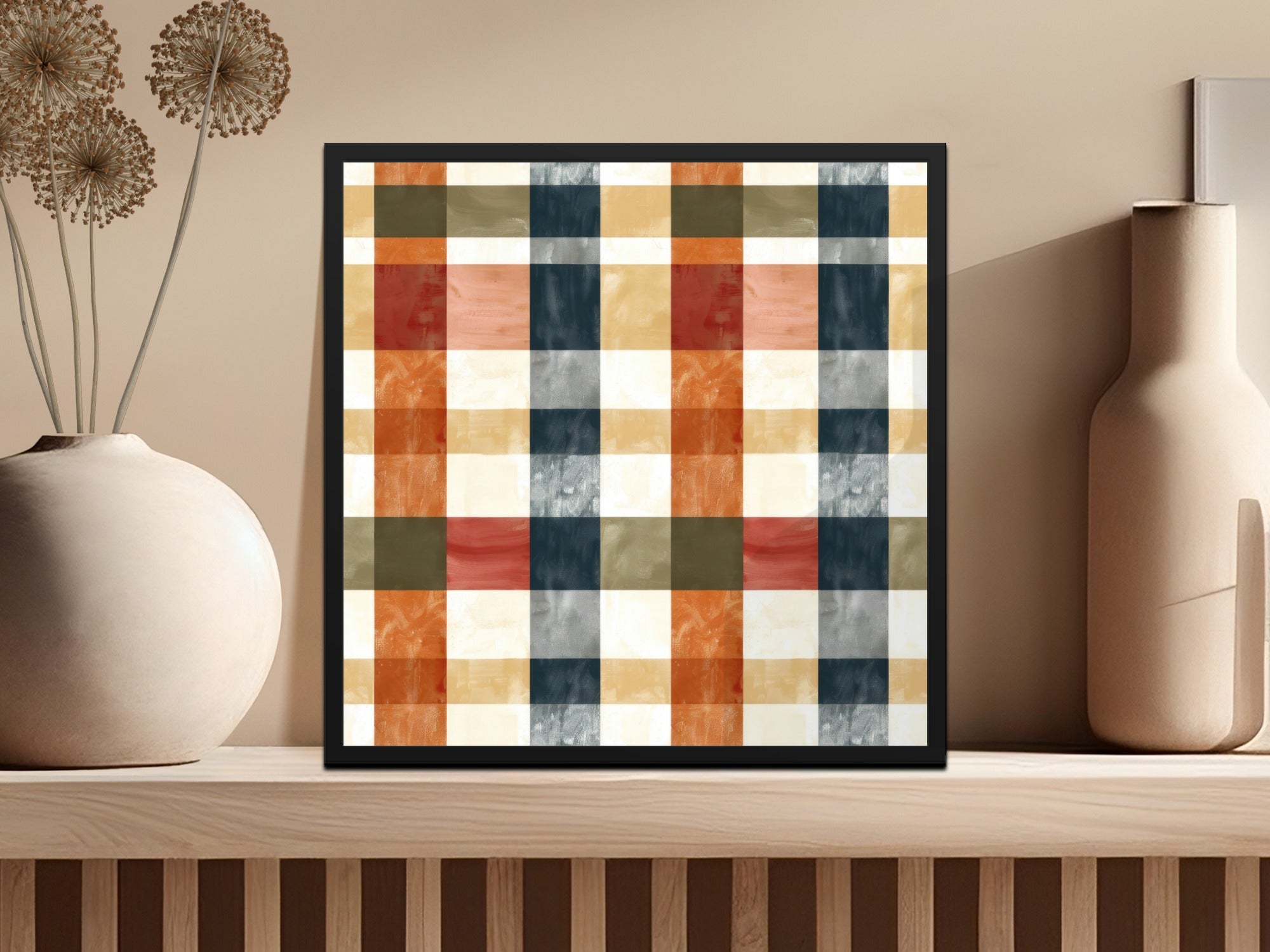 Colorful Checkered Abstract Art Print for Home Decor