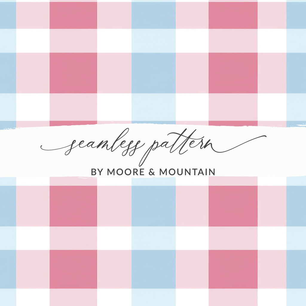 Pink and Blue Gingham Seamless Pattern Digital Design
