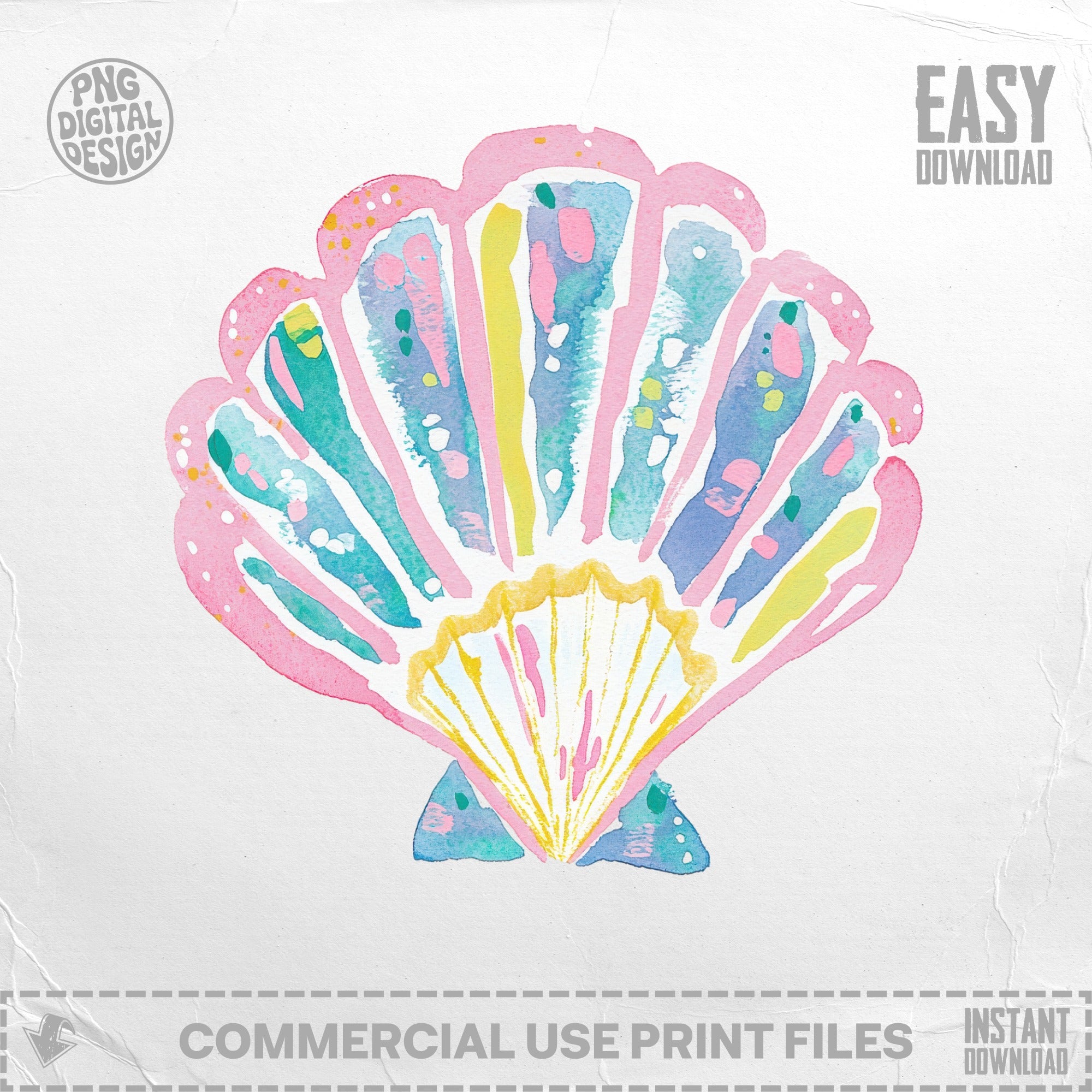 Watercolor seashell illustration with "EASY DOWNLOAD" text.