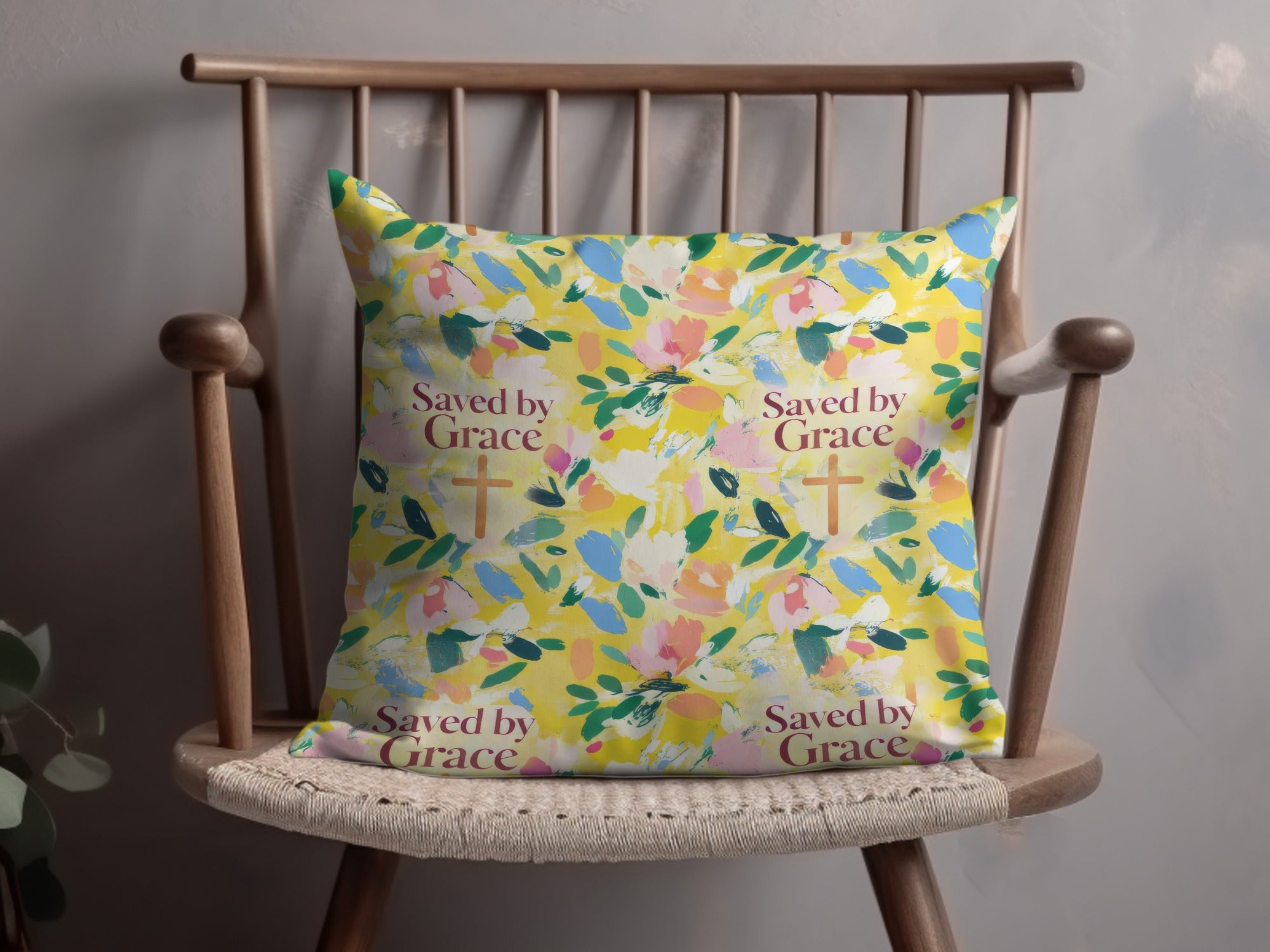 Saved by Grace Floral Throw Pillow Inspirational Design