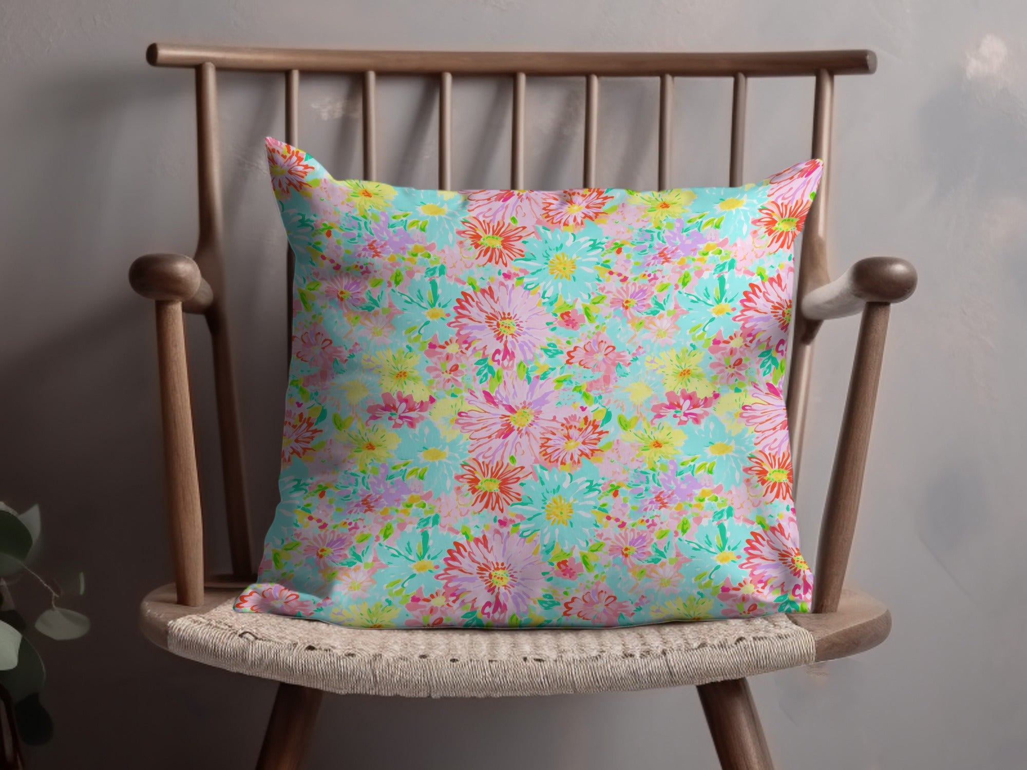 Colorful Floral Pattern Decorative Pillow for Home Decor