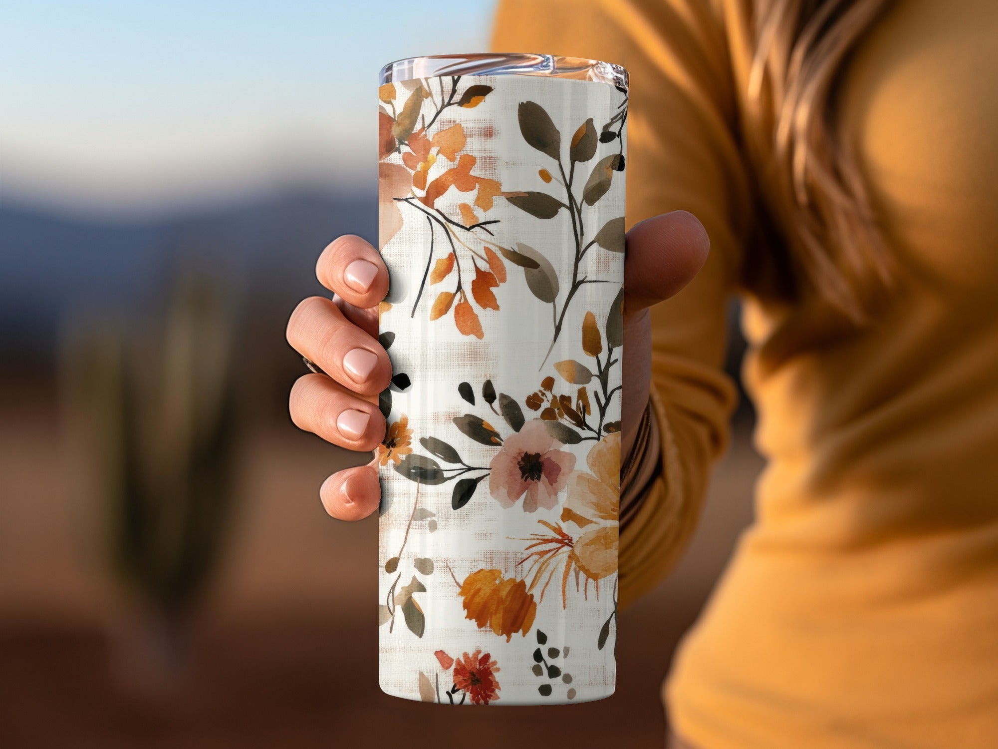 Floral Autumn Leaves Insulated Drink Tumbler Cup