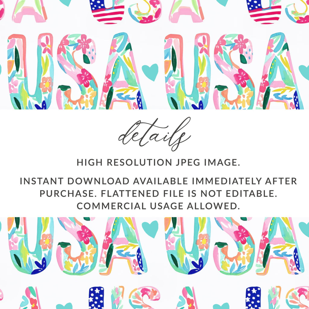 Colorful Floral USA Alphabet High-Resolution JPEG Image