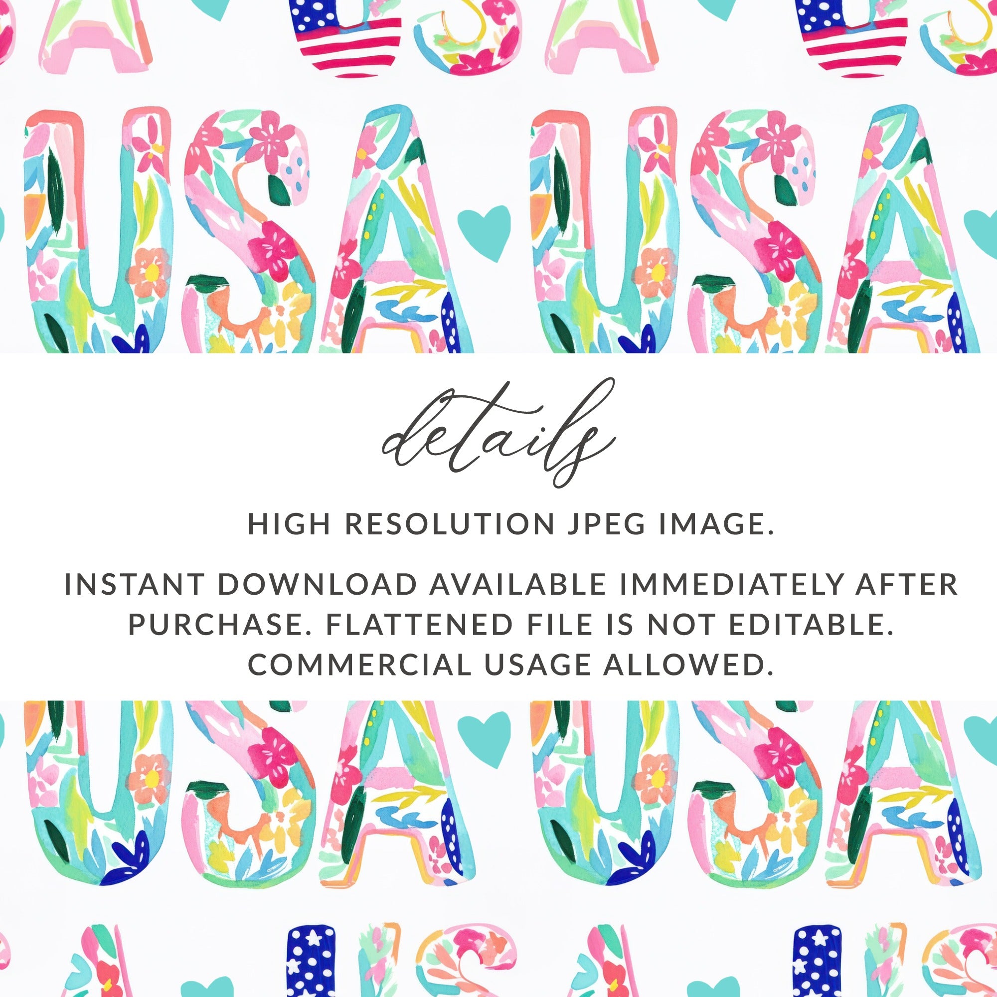 Colorful Floral USA Alphabet High-Resolution JPEG Image
