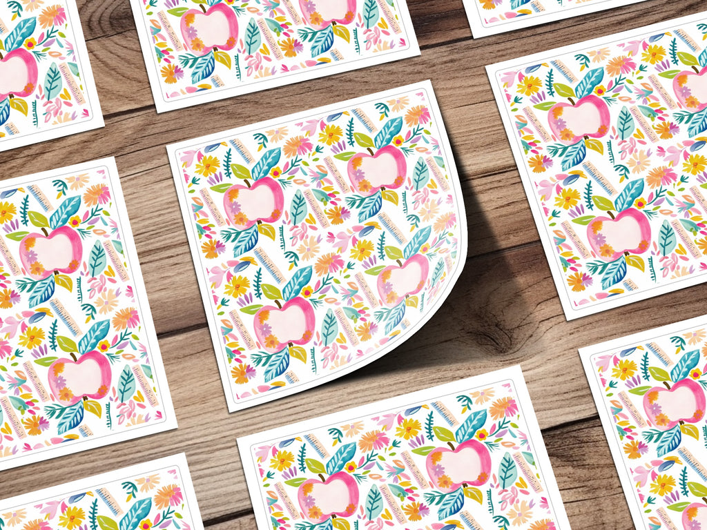 Colorful Floral Apple and Leaves Design Print Sheet